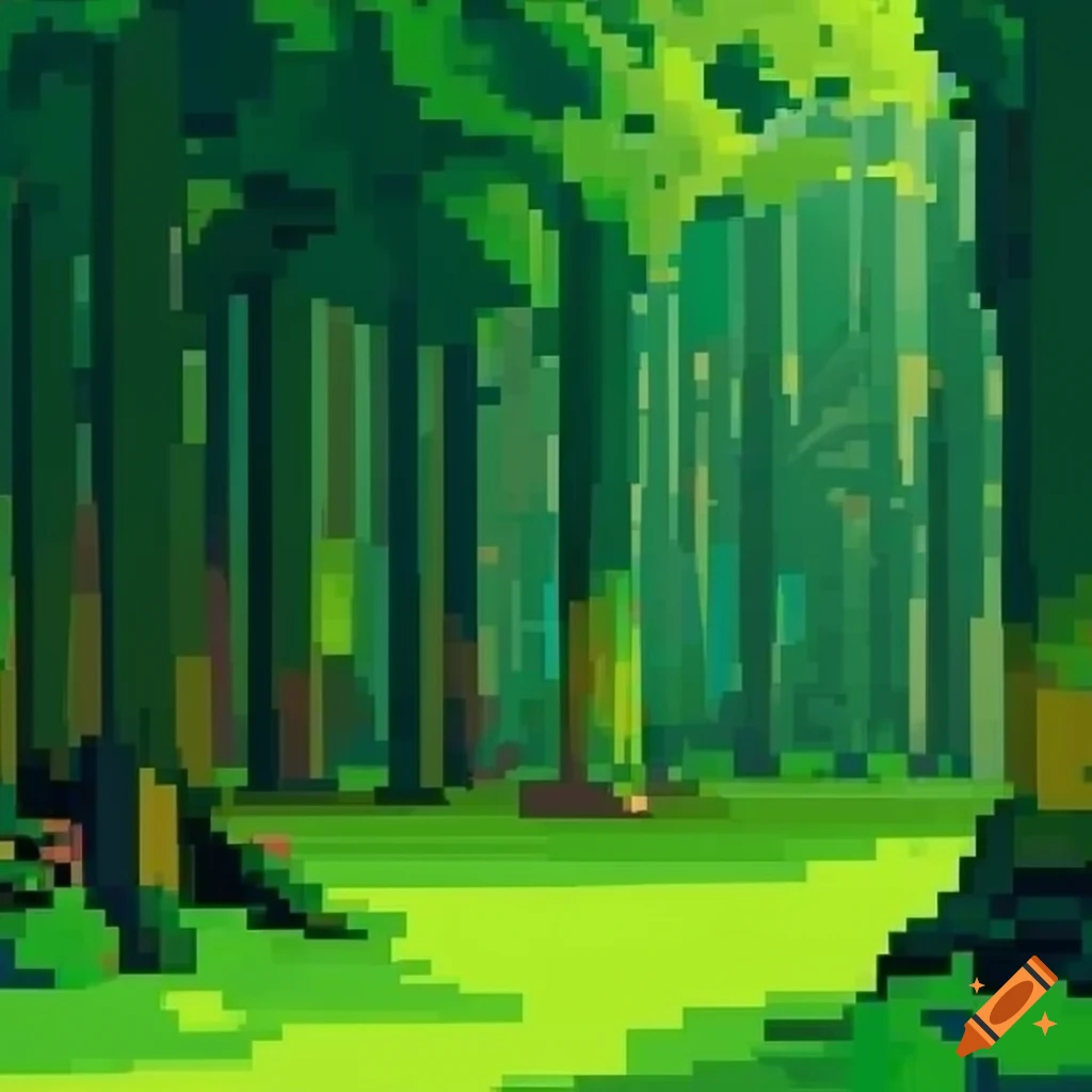 Pixel art wallpaper of a lush green forest on Craiyon