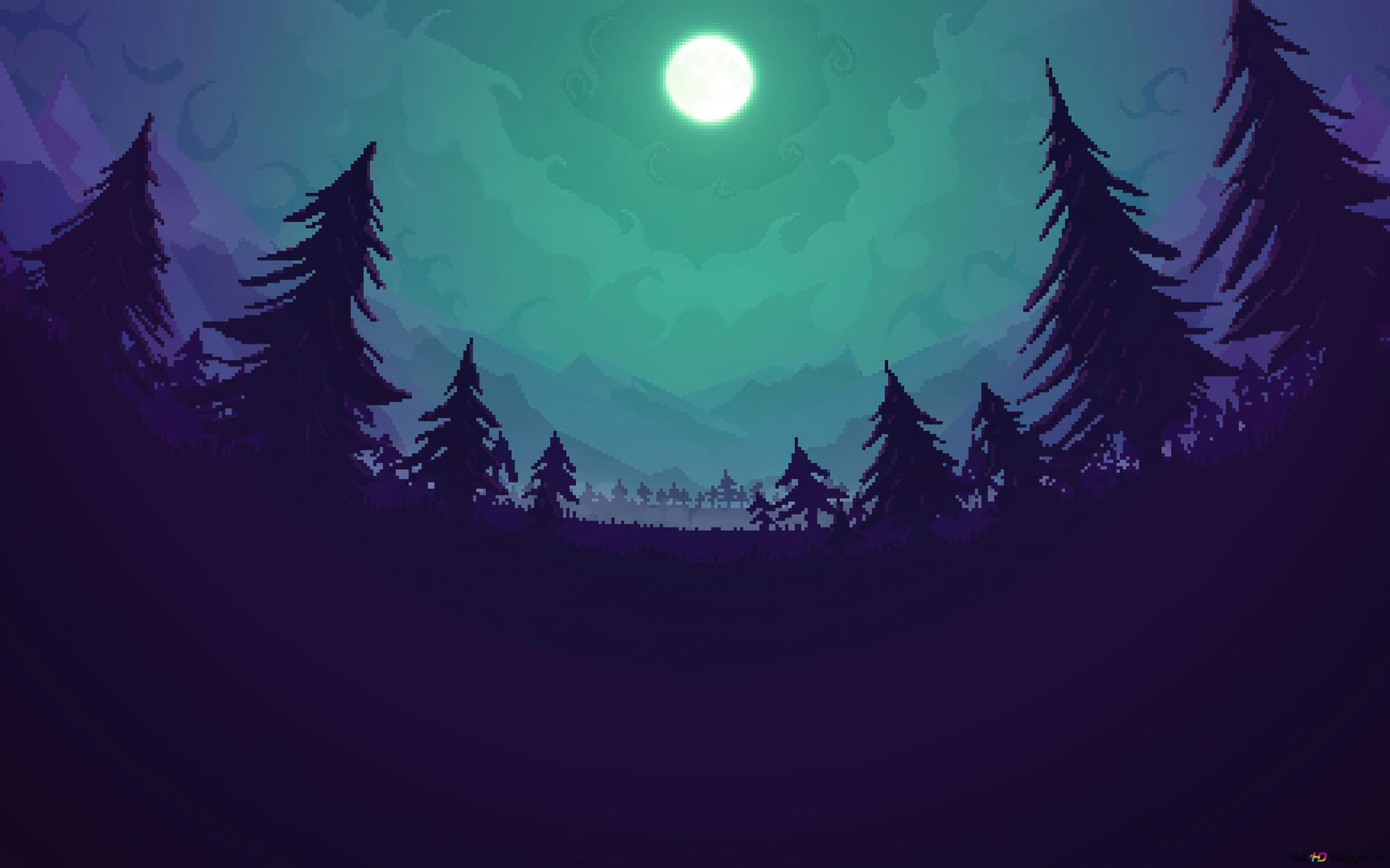 Forest pixel art 4K wallpaper download