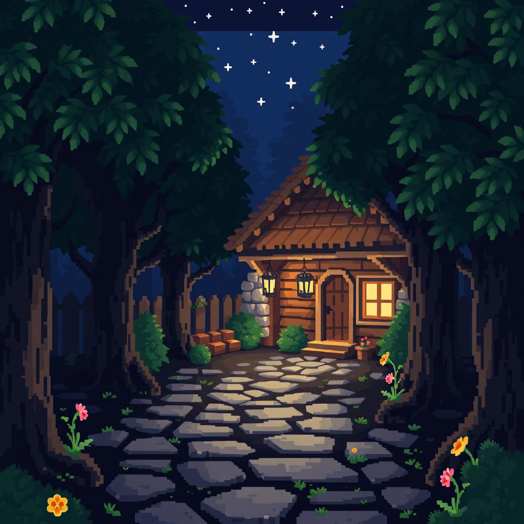 Pixel Art Enchantment: Courtyard in the Eerie Forest