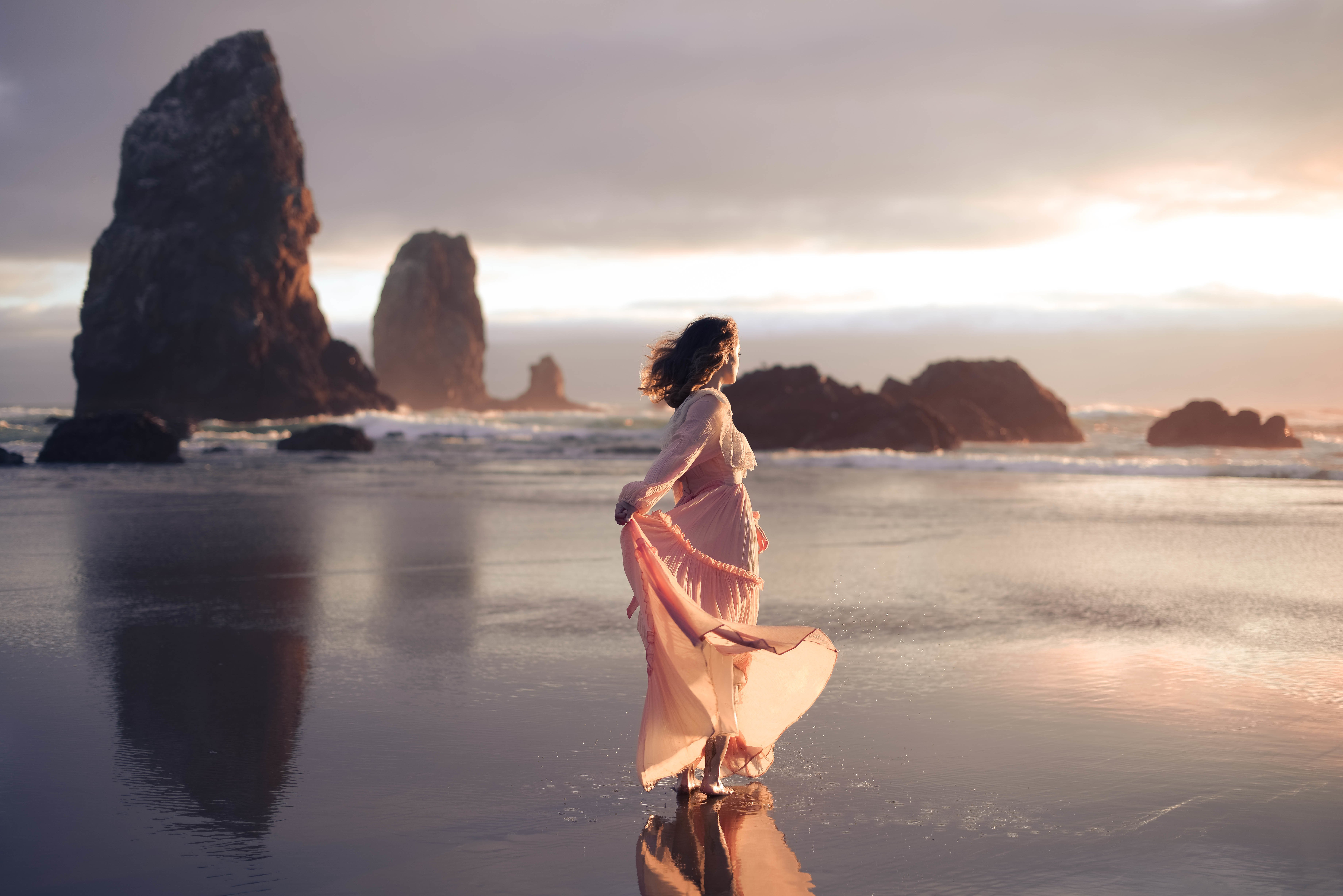 Girl on a dress in the beach Wallpaper for Desktop