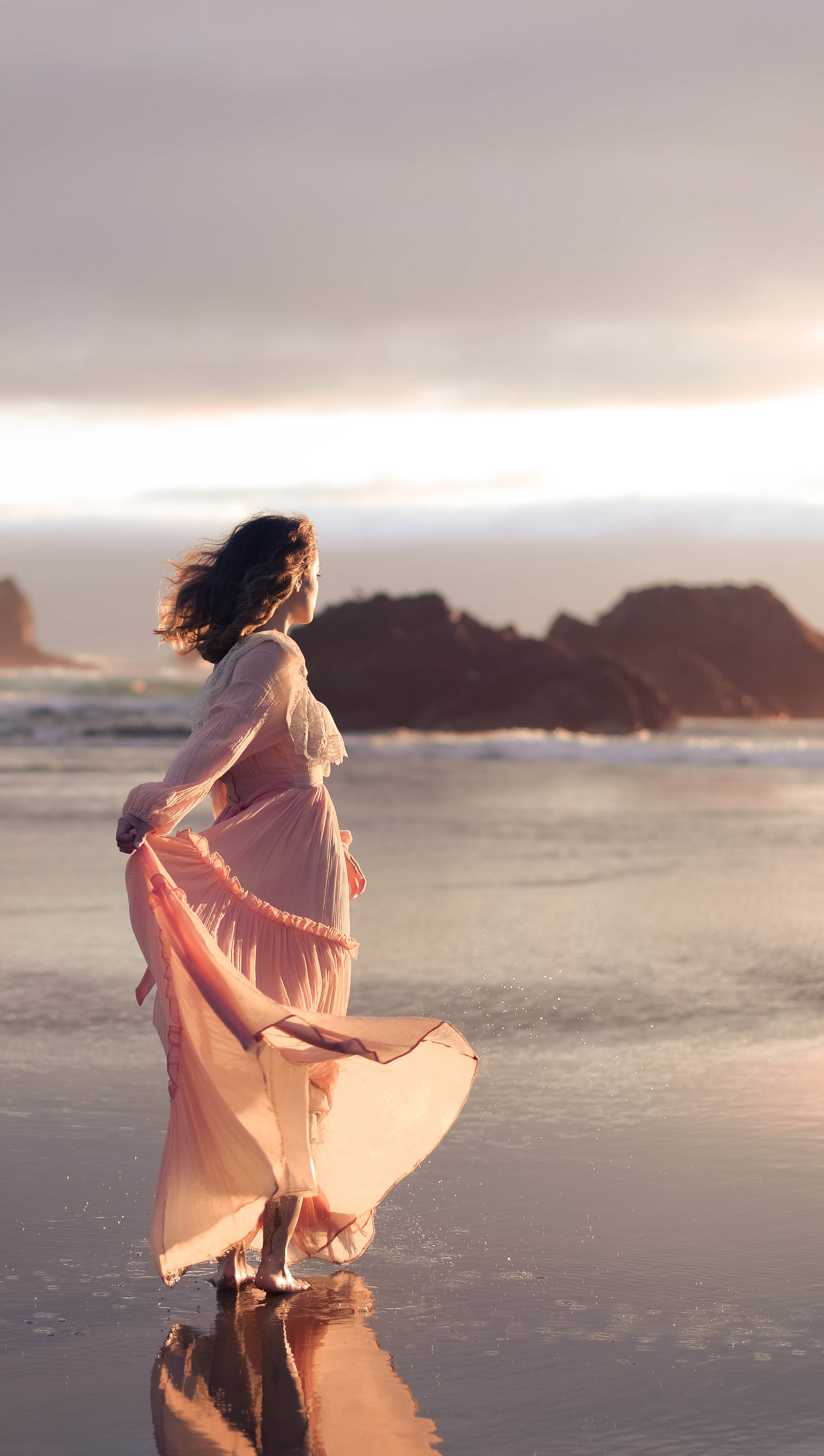Girl on a dress in the beach Wallpaper for iPhone and Mobile Phone