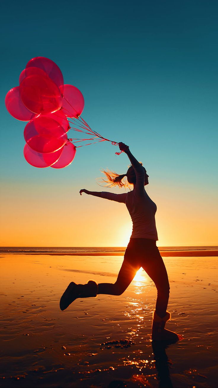 Girl, balloons, beach, sea, summer, HD phone wallpaper