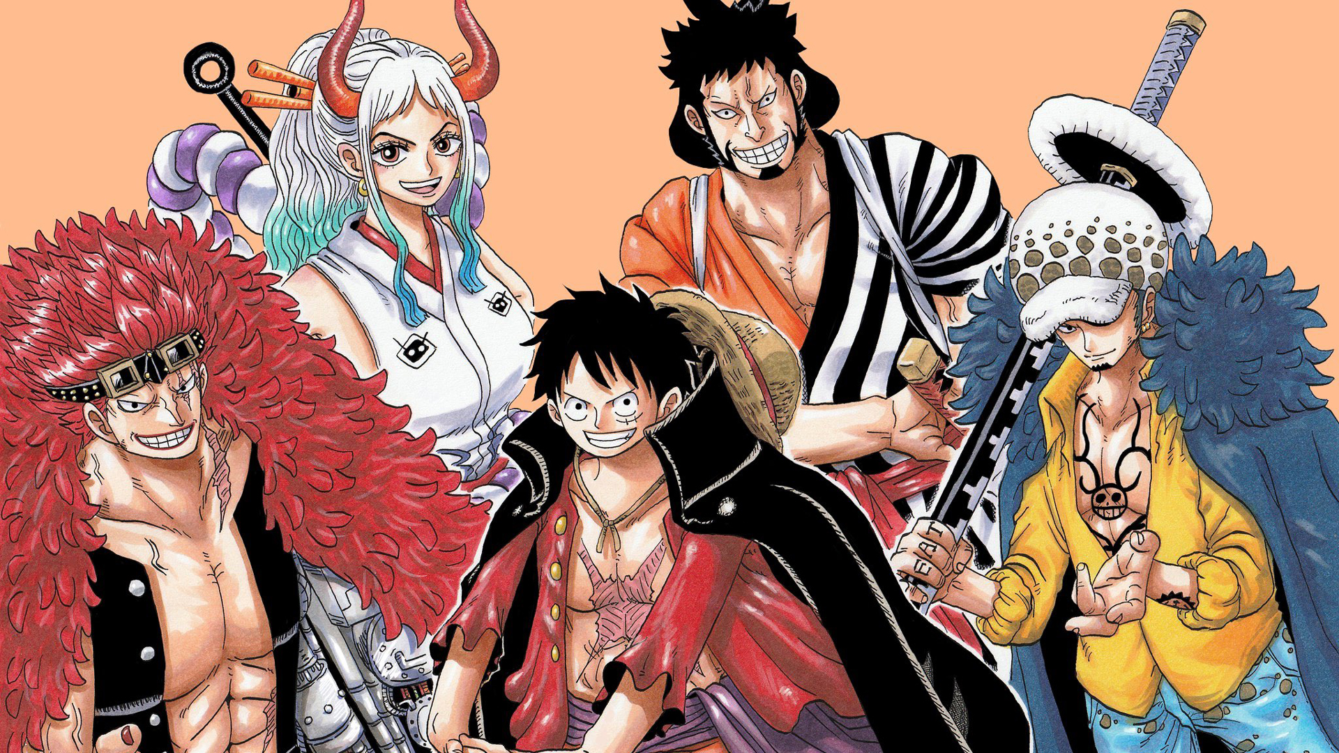 Eustass Kid Kinemon Monkey D. Luffy Trafalgar Law Yamato HD One Piece Wallpaper