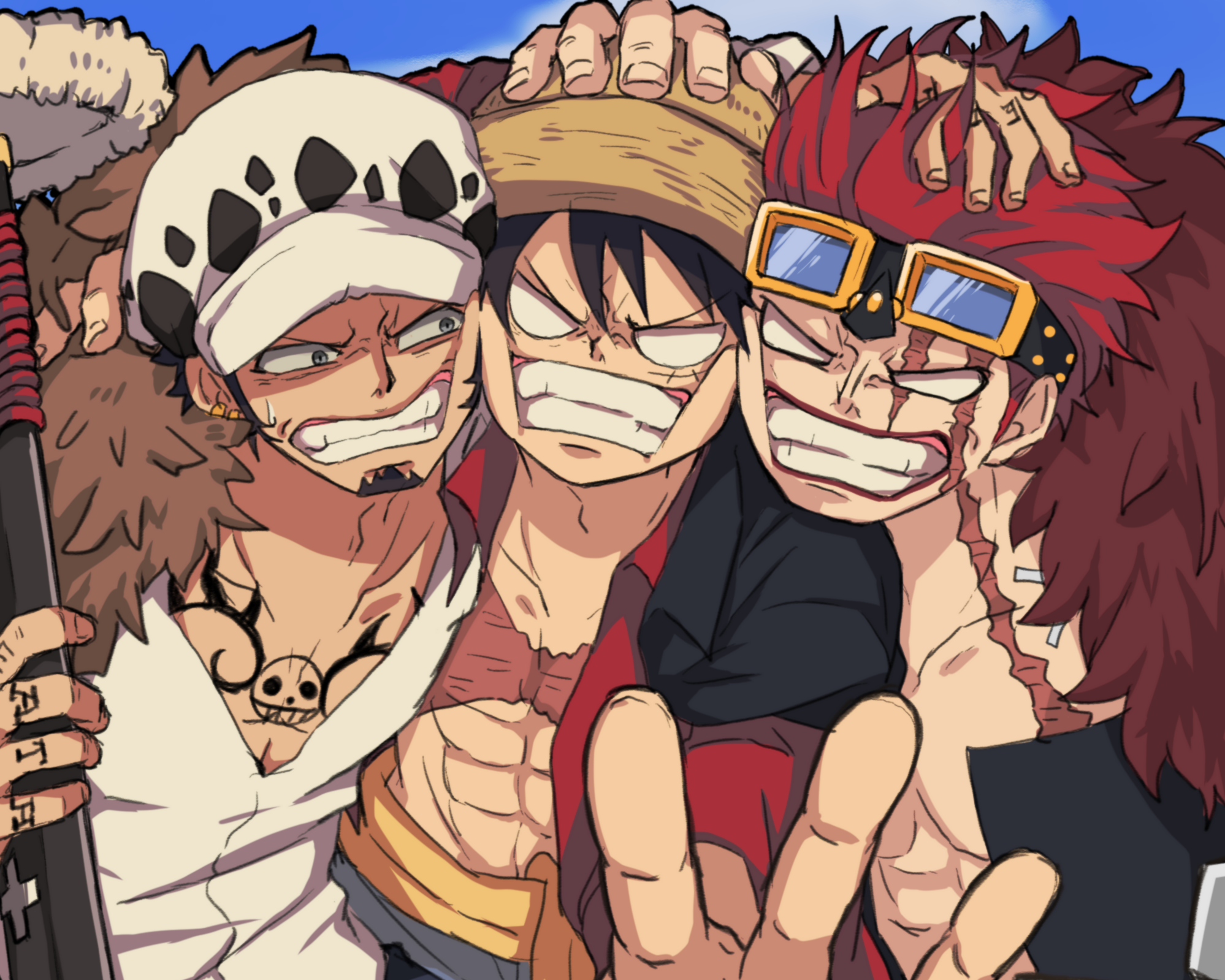 Epic One Piece Trio: Luffy, Law & Kid HD Anime Wallpaper by ねんねこ