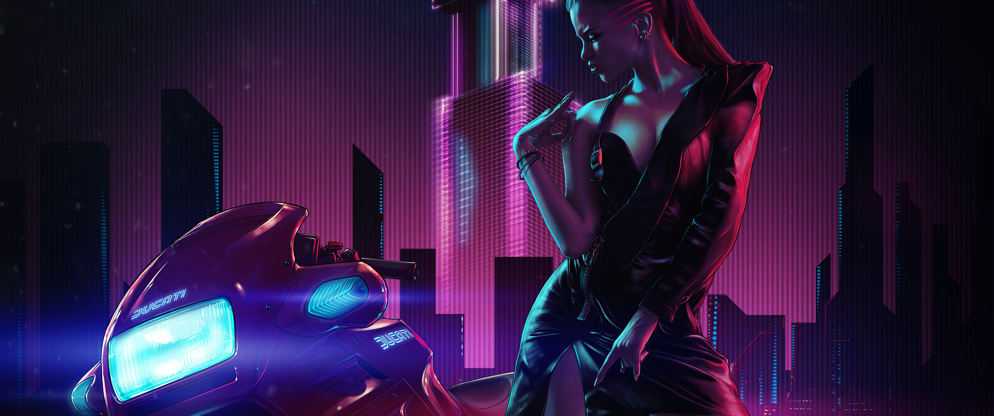 Download Cyberpunk art, Cyberpunk, Art, Young woman Wallpaper in 3440x1440 Resolution