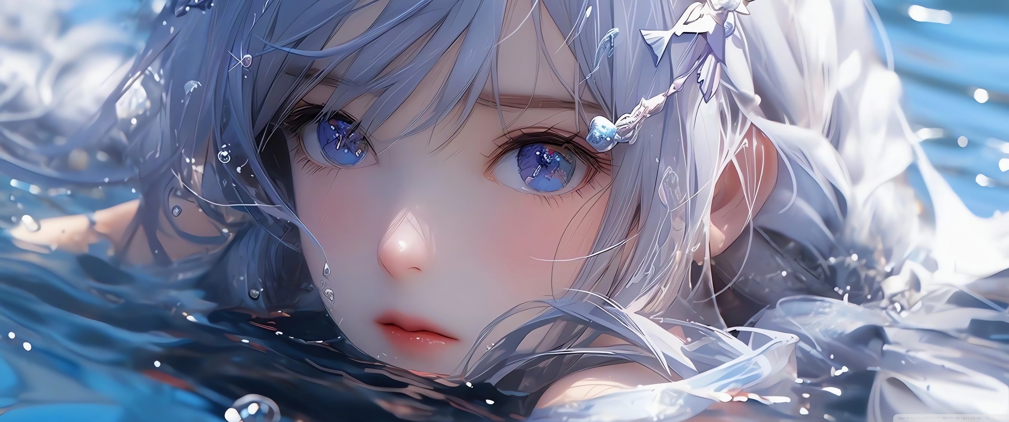 Anime Girl in Water 4K UHD Wallpaper for UltraHD Desktop and TV, Widescreen and UltraWide Display, Smartphone and Tablet Devices