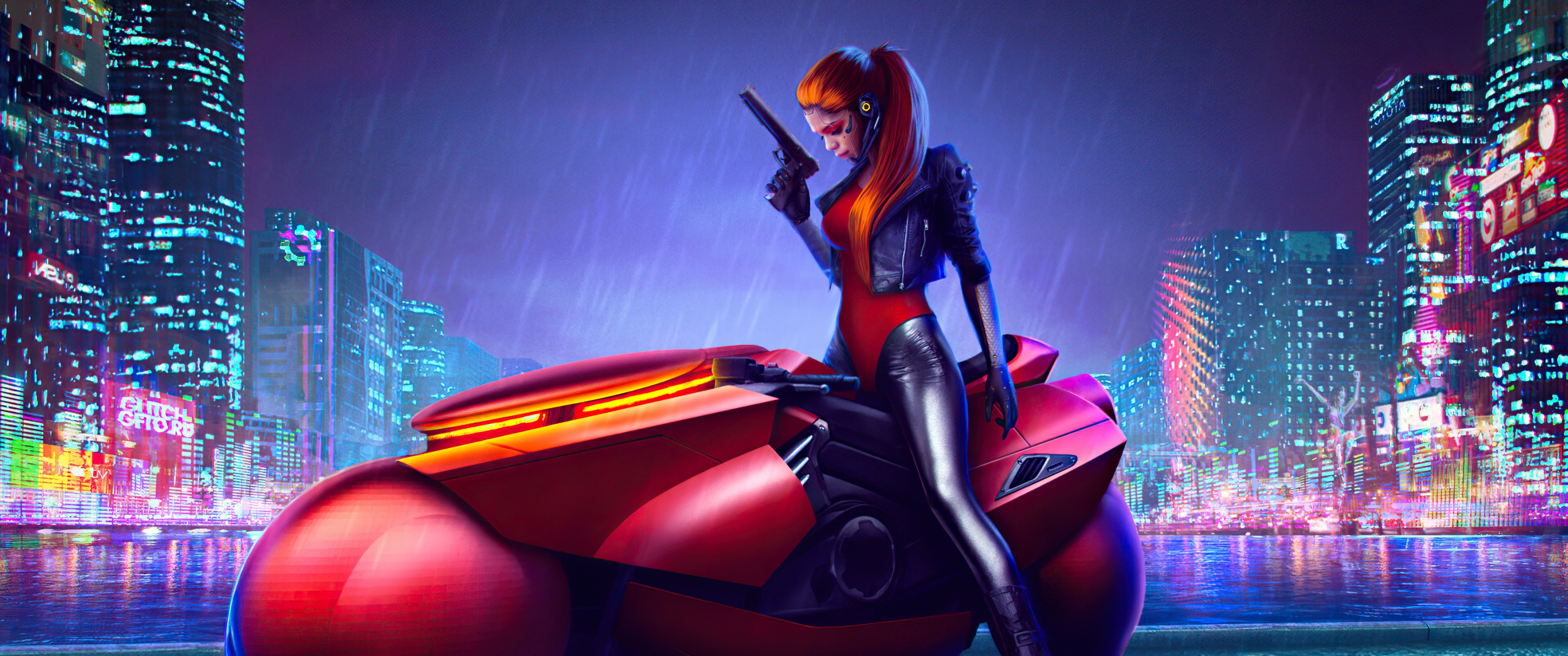 Cyberpunk girl Wallpaper 4K, Cyberpunk bike, Digital Art