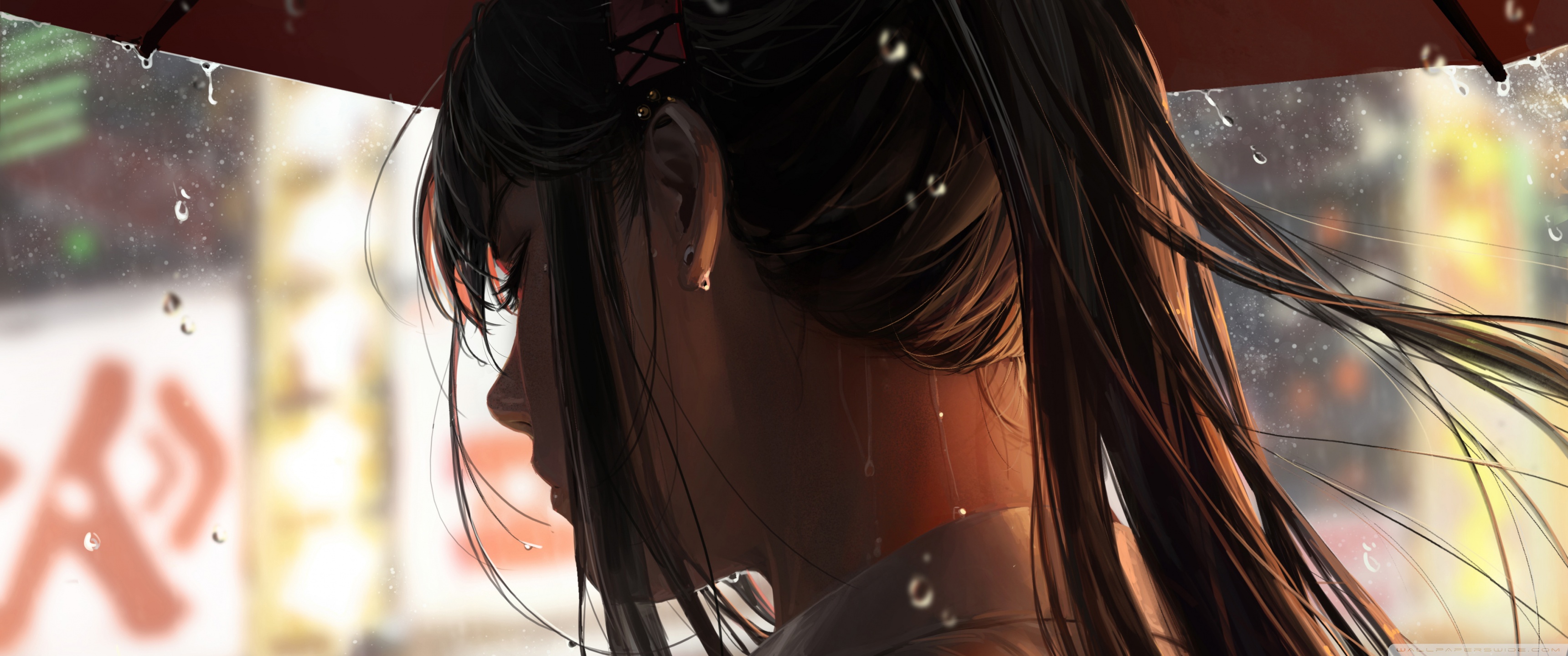 Through The Rain Anime Girl Walk 4K UHD Wallpaper for UltraHD Desktop and TV, Smartphone and Tablet Devices