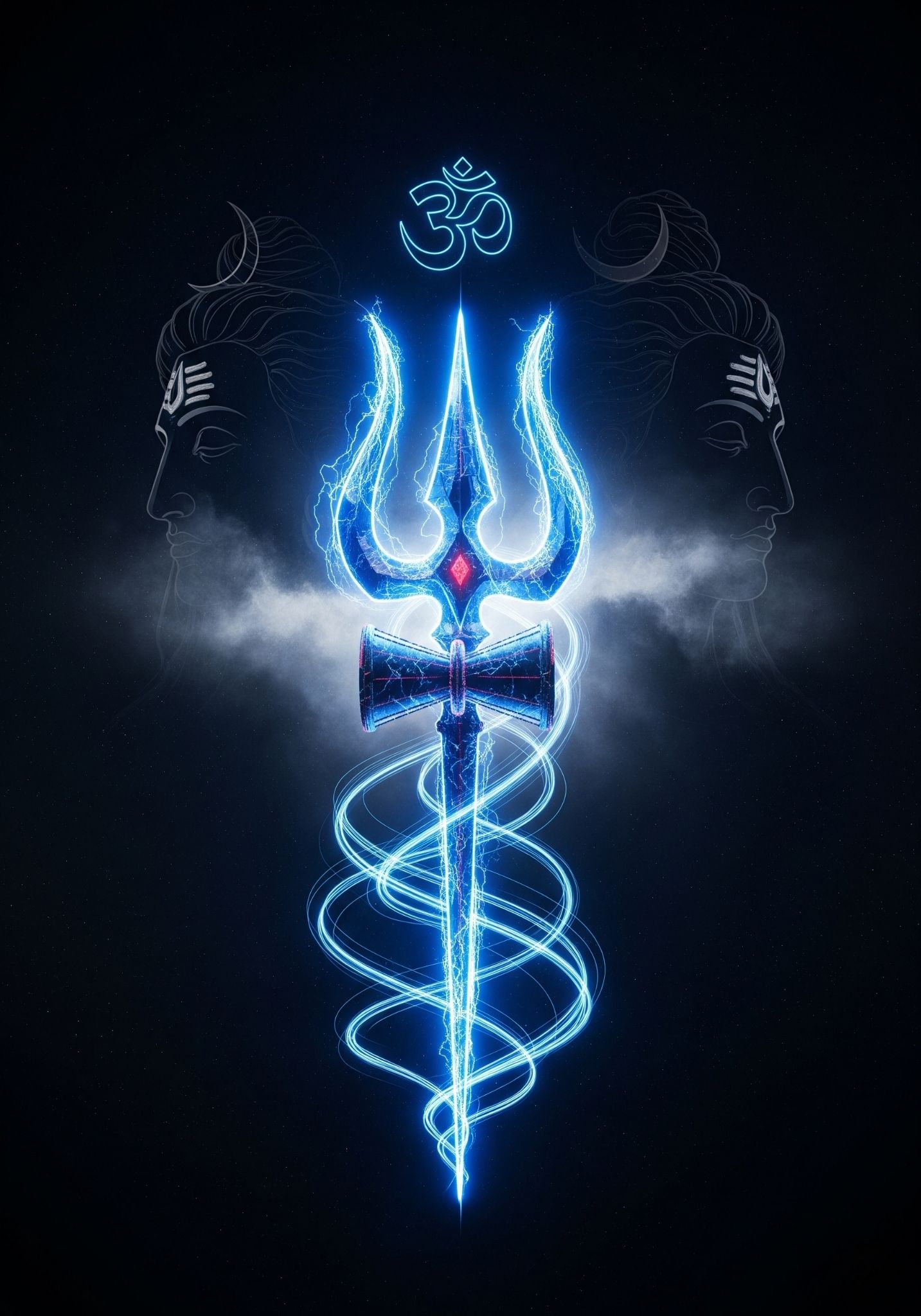 Divine Trishul with Electric Aura and Shiva Outline