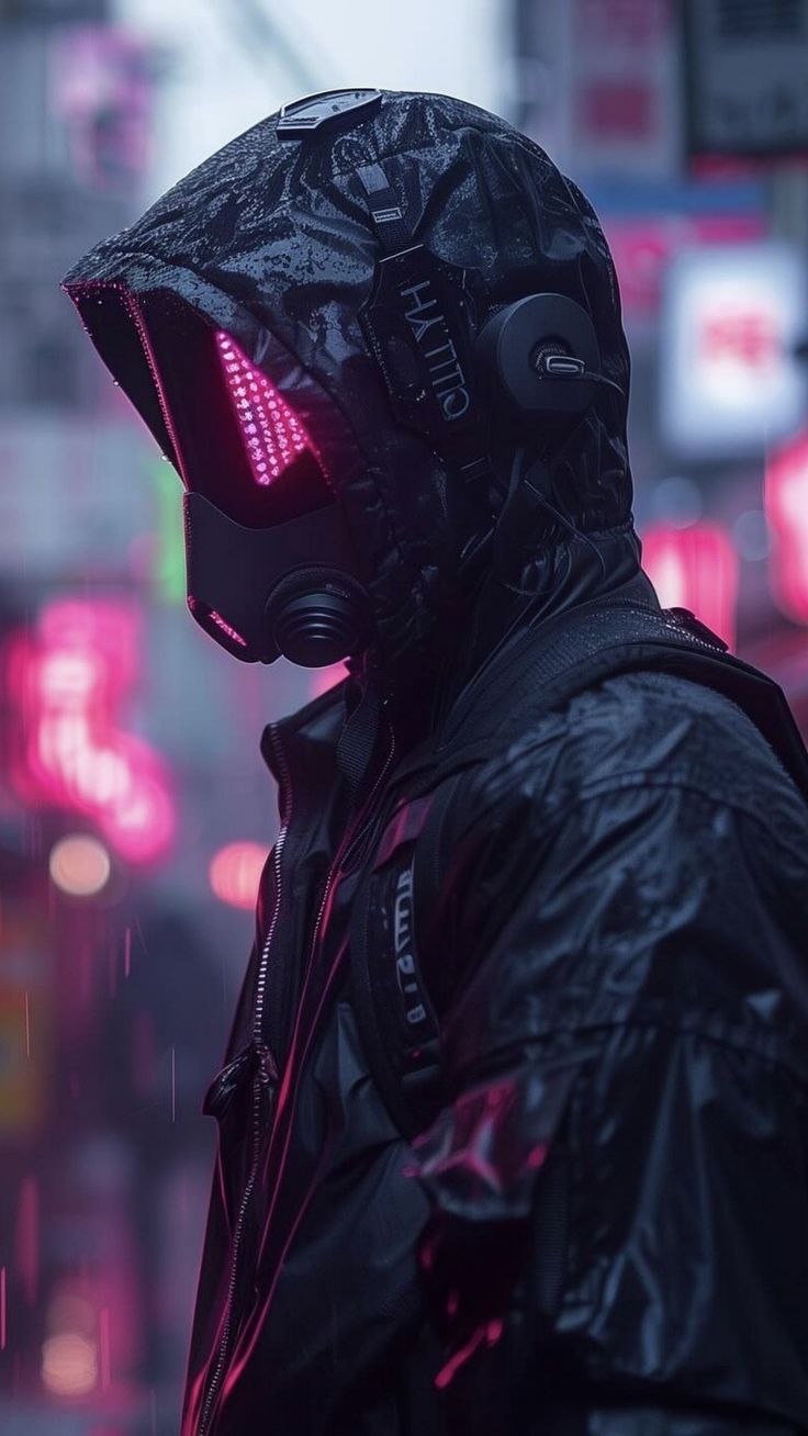 free wallpaper 4K robot, cyborg, hood, neon, glow for mobile and desktop