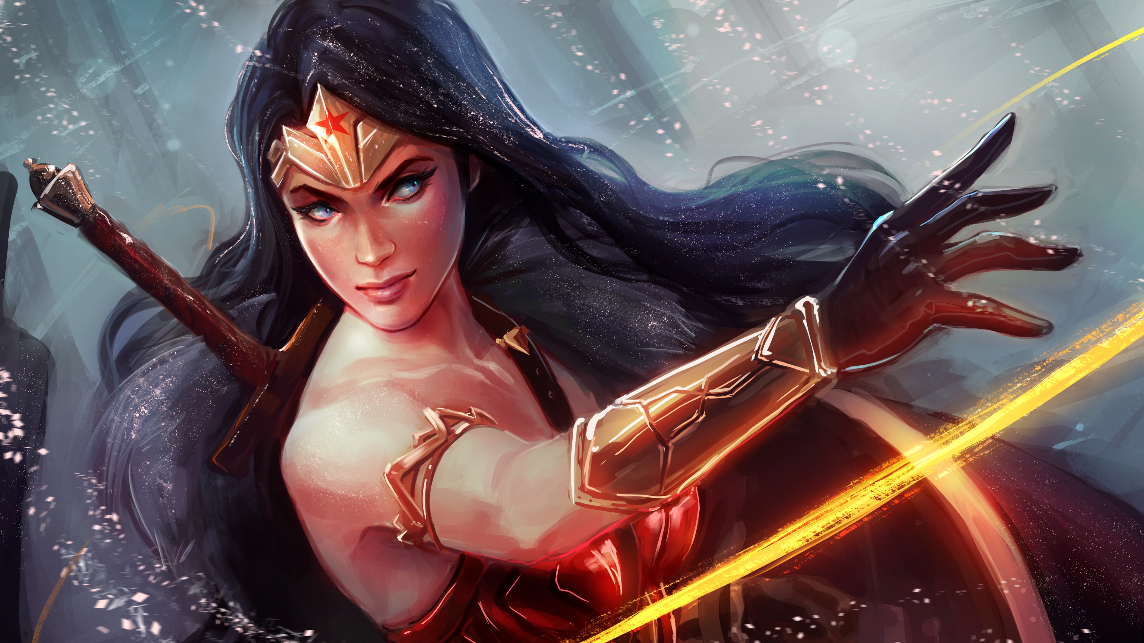 Wallpaper figure, sword, armor, art, Wonder Woman, comic, DC comics, Wonder woman for mobile and desktop, section фантастика, resolution 3840x2160