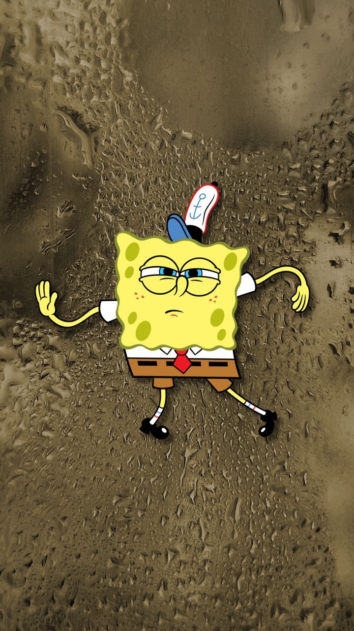 free wallpaper 4K spongebob, cartoon, drops, brown background, art for mobile and desktop