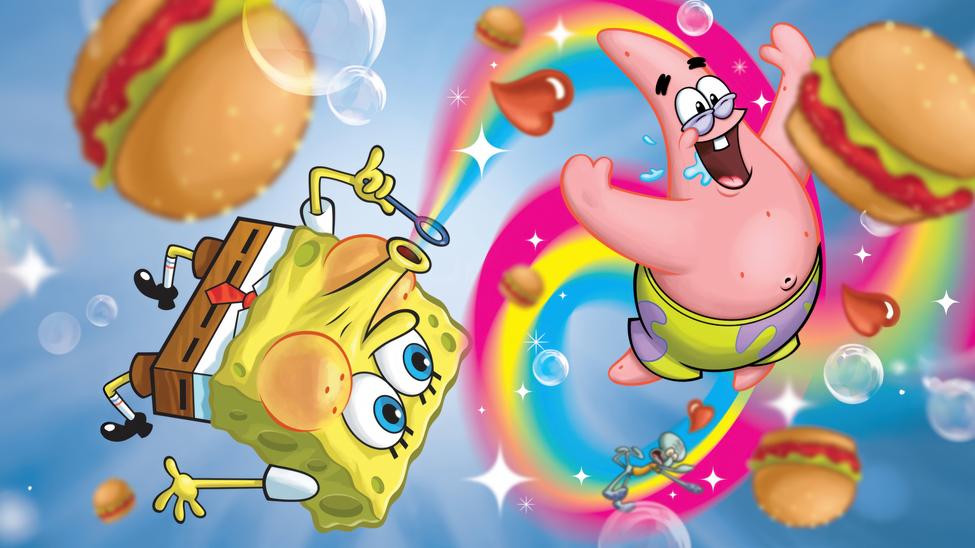 SpongeBob SquarePants Wallpaper 4K, Rainbow, Bubbles