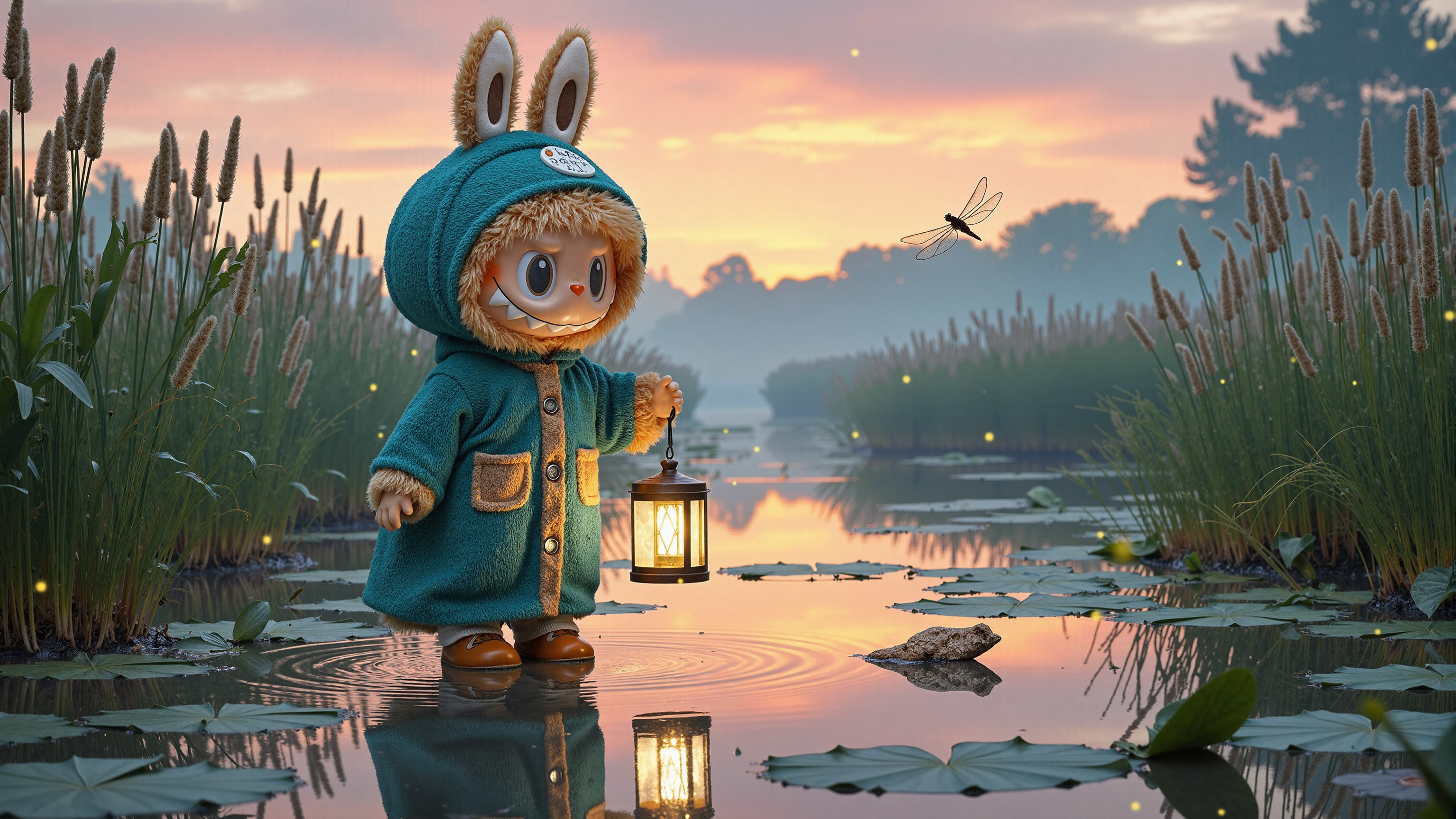 Labubu Starry Night Walk Wallpaper 4K Wallpaper