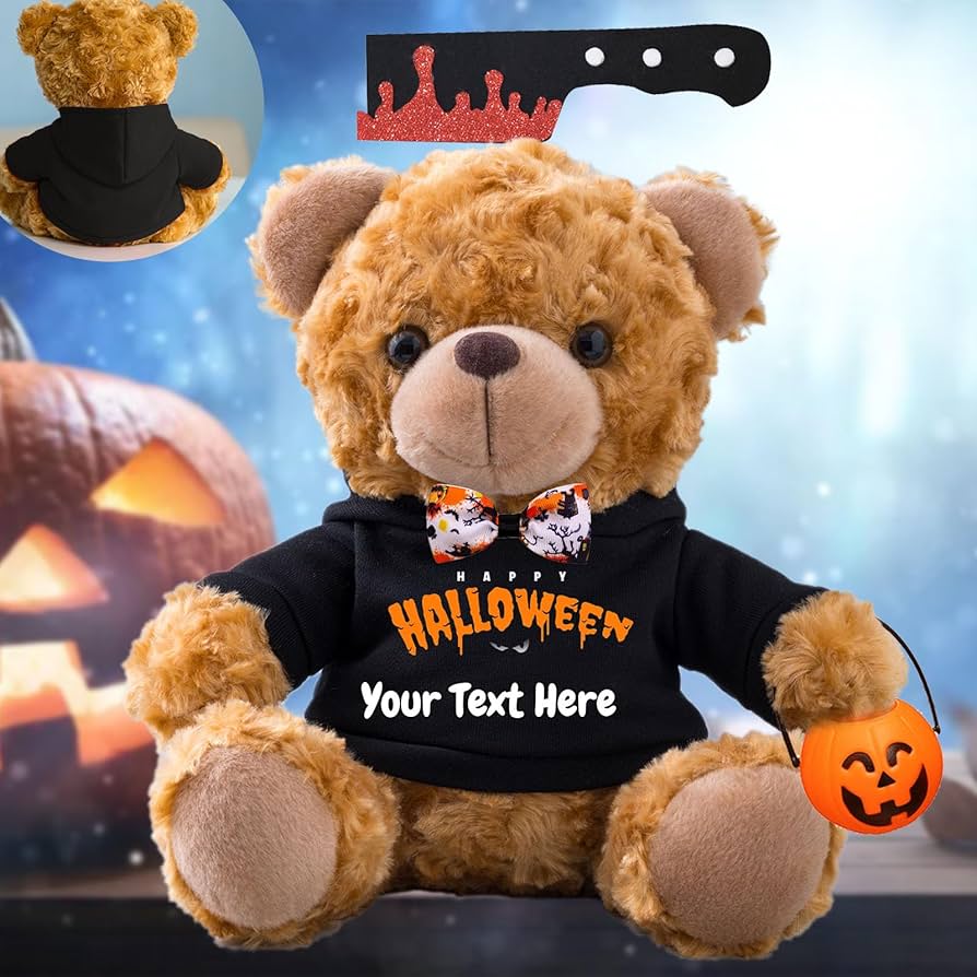 Halloween Toys Personalized Teddy Bear With Custom Text, Halloween Plush Toys Bear Stuffed With Detachable Pumpkin Halloween Decor And Bow As Personalized Gifts For Her Him (10 In Text), Toys & Games
