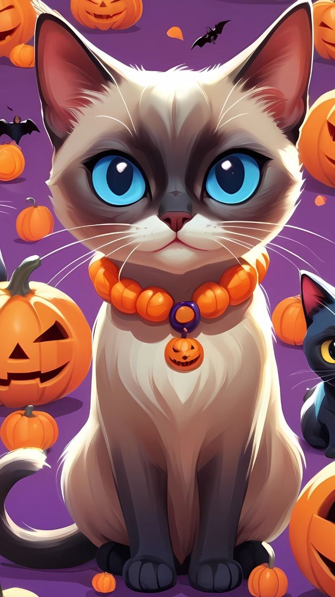 Siamese cats aesthetic, Halloween aesthetic, Cute Halloween cat, Halloween vibes, Pumpkin aesthetic