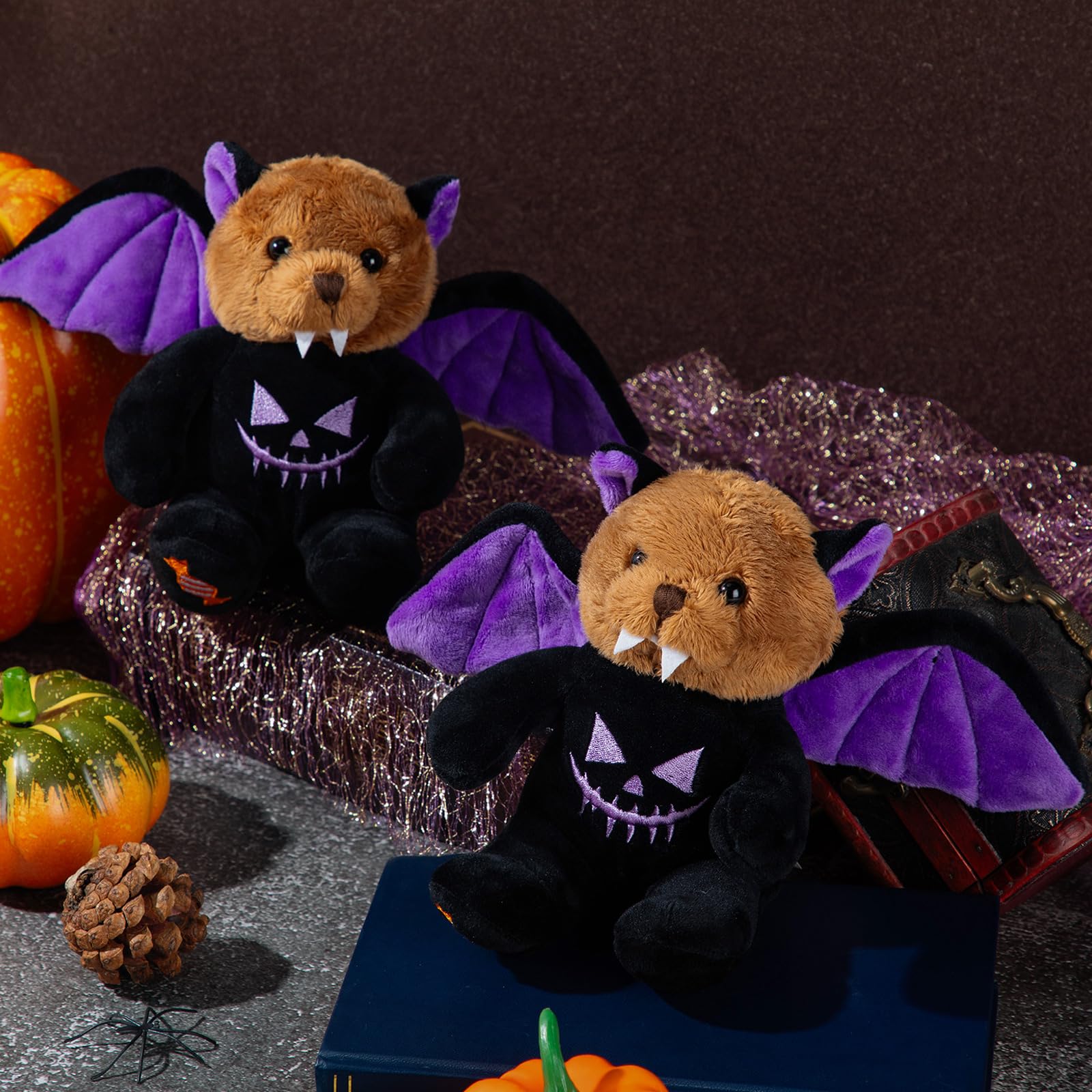 HyDren 2 Pieces Halloween Bear Stuffed Animals Soft Plush Bear Toys in Halloween Theme Costume Cute Plush Set for Boys Girls Party Decoration, 8 Inches(Bat), Toys & Games