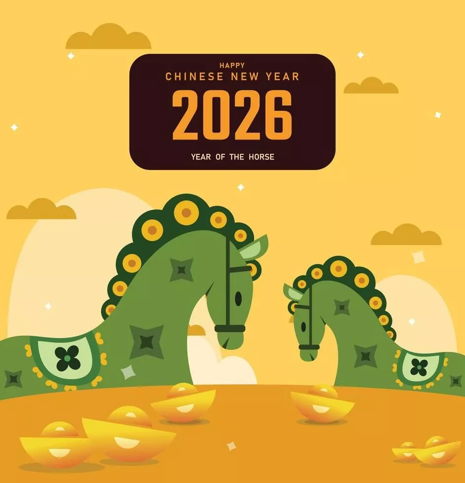 2026 Happy Chinese new year postcard 2026 Year of horse. background Design, Symbol of Chinese New Year. 2026 horse, background, card, wallpaper