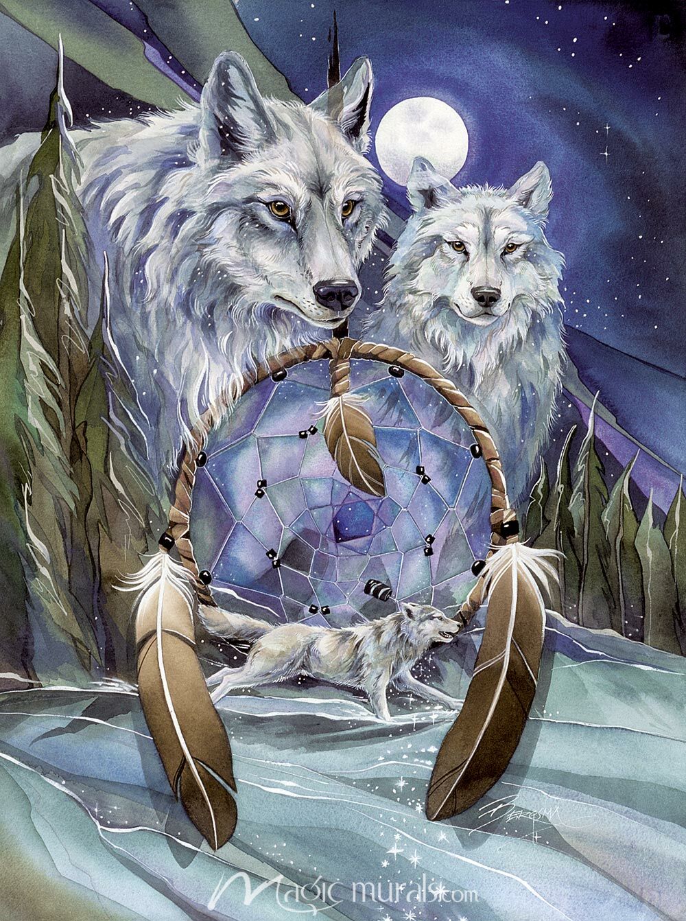 Wolves and Dream Catcher Wallpaper Mural