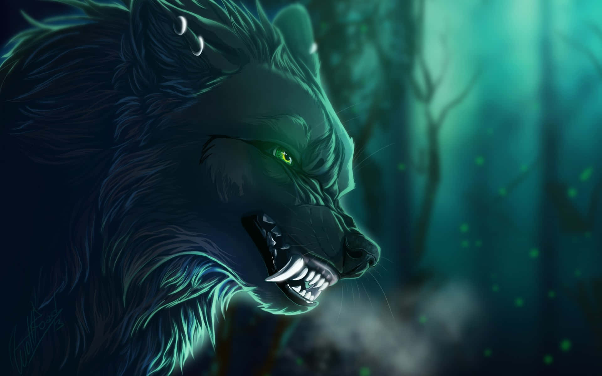 Download Mystical Wolf in a Magical Forest Wallpaper