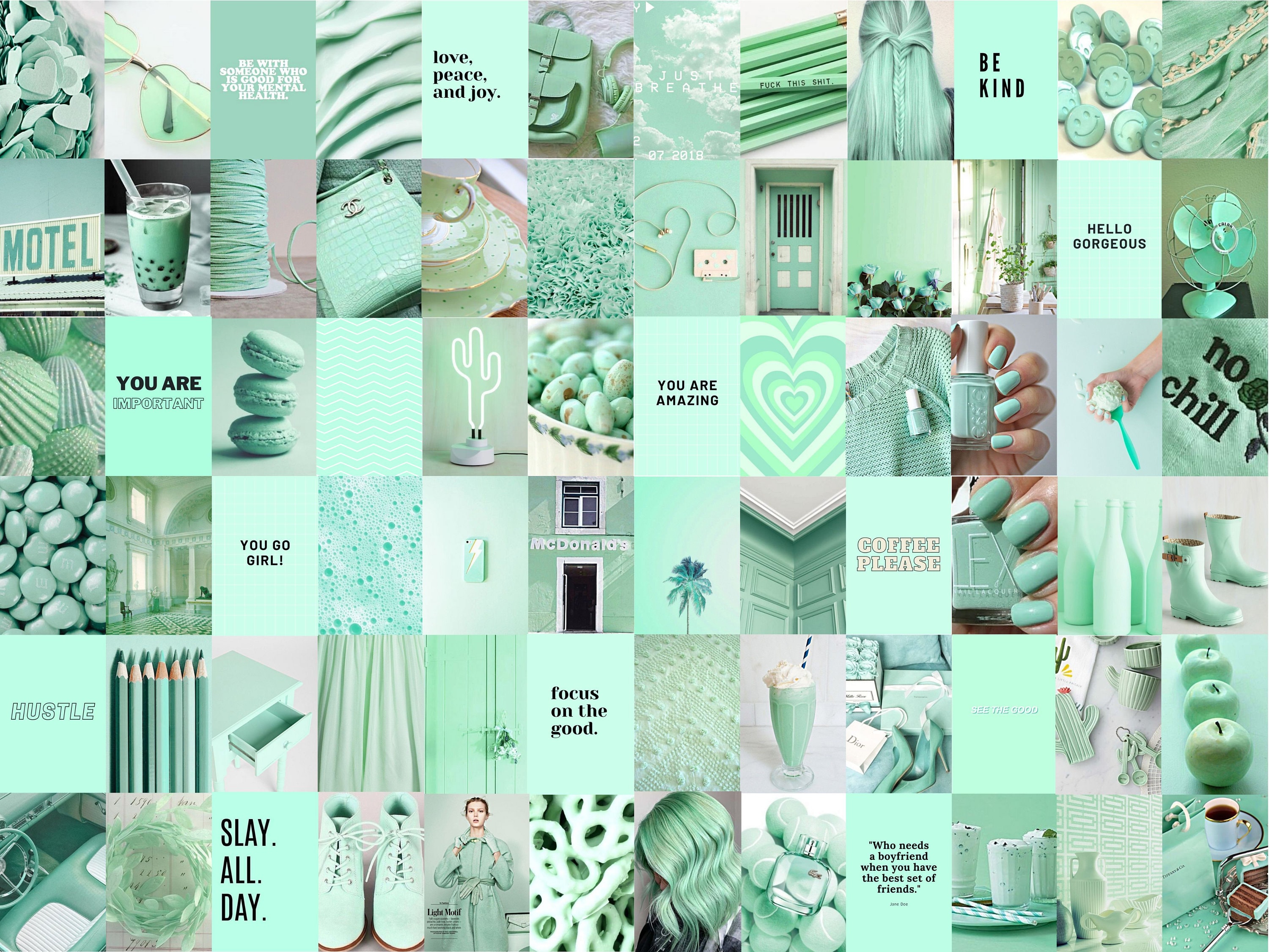 Mint Green Collage Kit, Green Pastel Wall Collage, Mint Aesthetic Wall Prints, Mint Green Photo Collage Prints (digital Download)