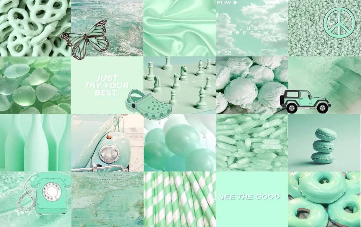 Download A Collage Of Mint Colored Items Wallpaper