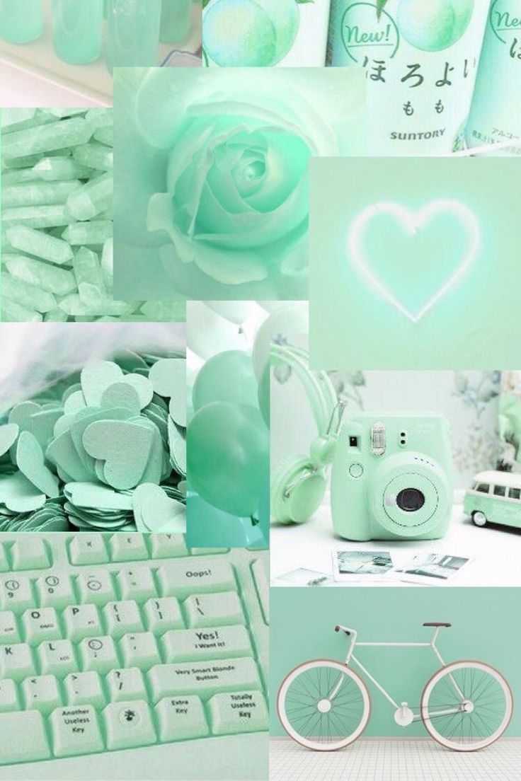 aesthetic mint green collage wallpaper