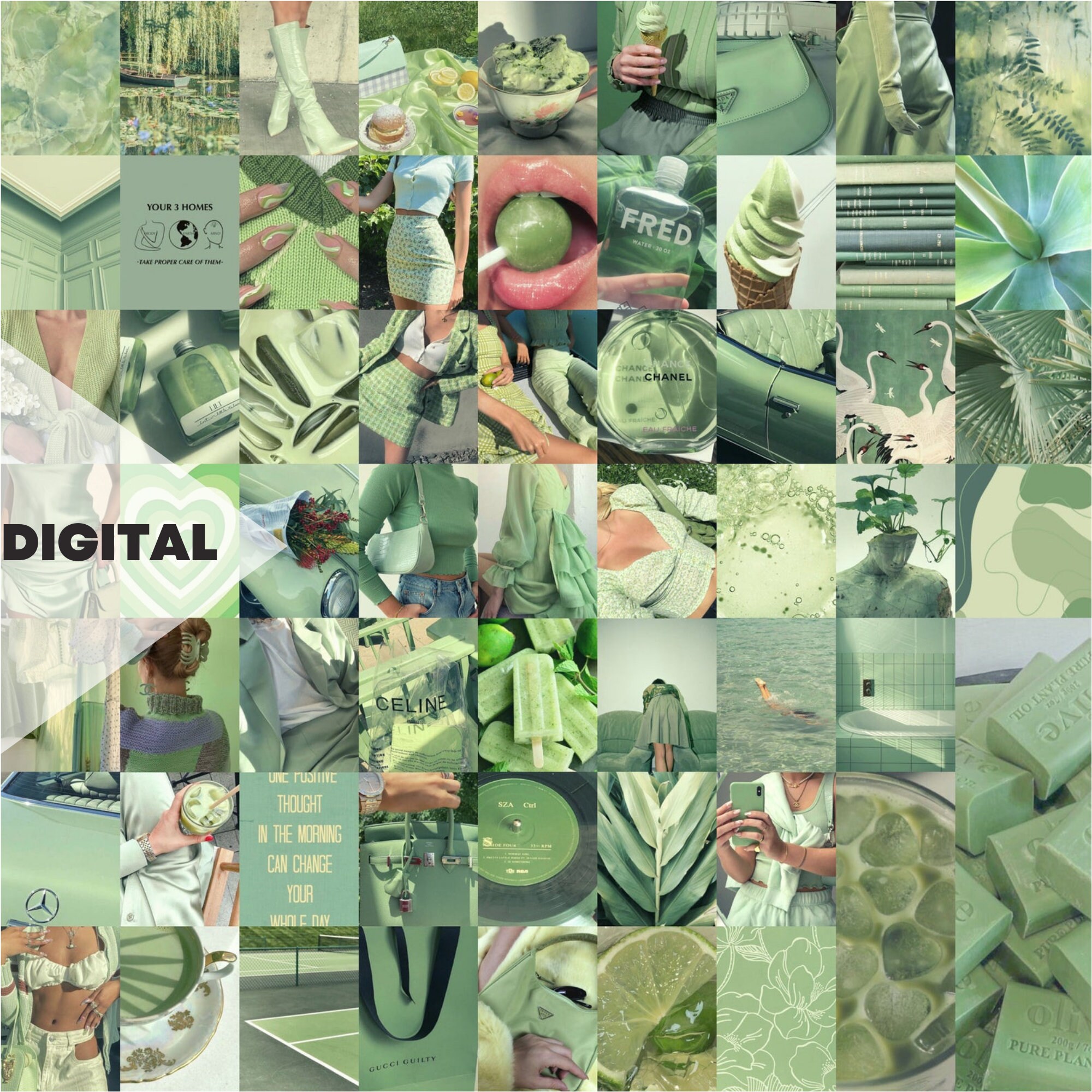 Boujee Green Aesthetic Wall Collage Kitpcs (digital Download)