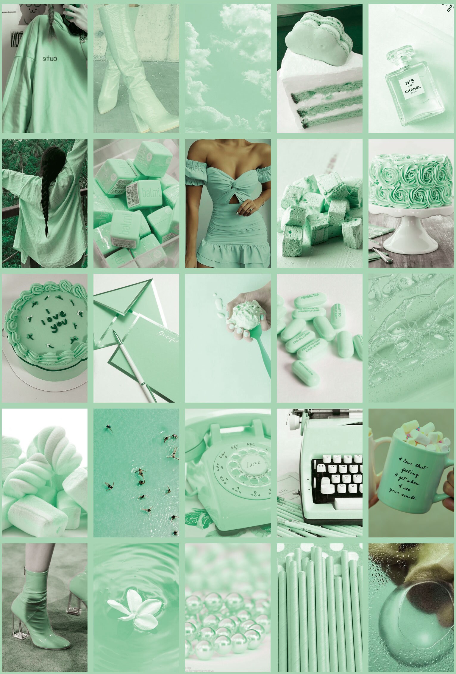 100pcs Mint Green Wall Collage Kit, Green Aesthetic Wall Collage, Green Shades Photo Collage Kit, Aesthetic Room Decor, DIGITAL DOWNLOAD