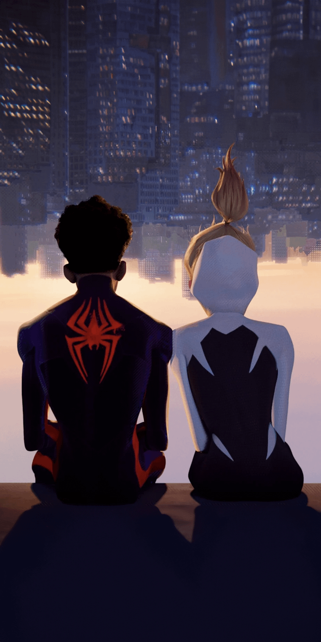 Spider Man Across The Spider Verse, Miles And Gwen Upside Down Wallpaper