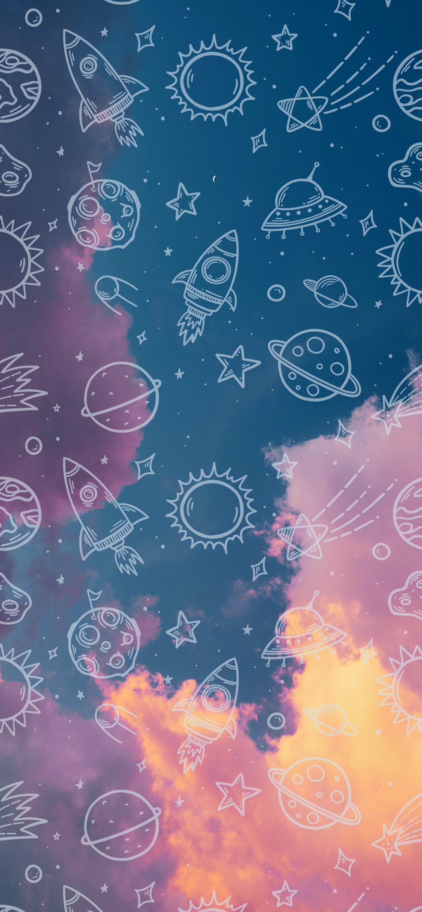 Whimsical Space Doodle Wallpaper for iPhone Aesthetics!