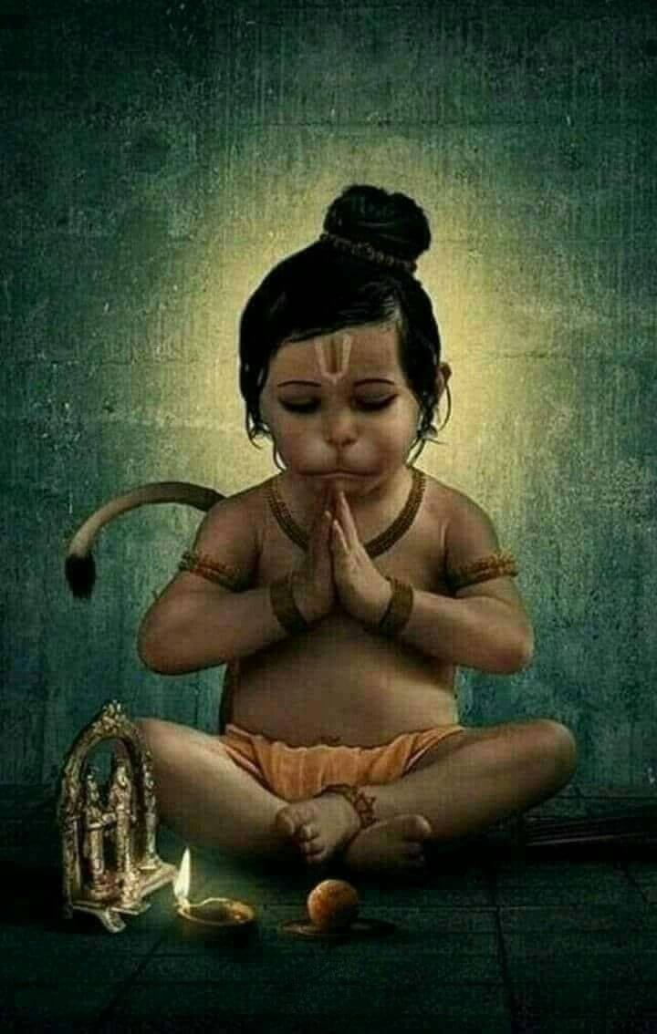Download Baby Hanuman Praying Darkness Wallpaper