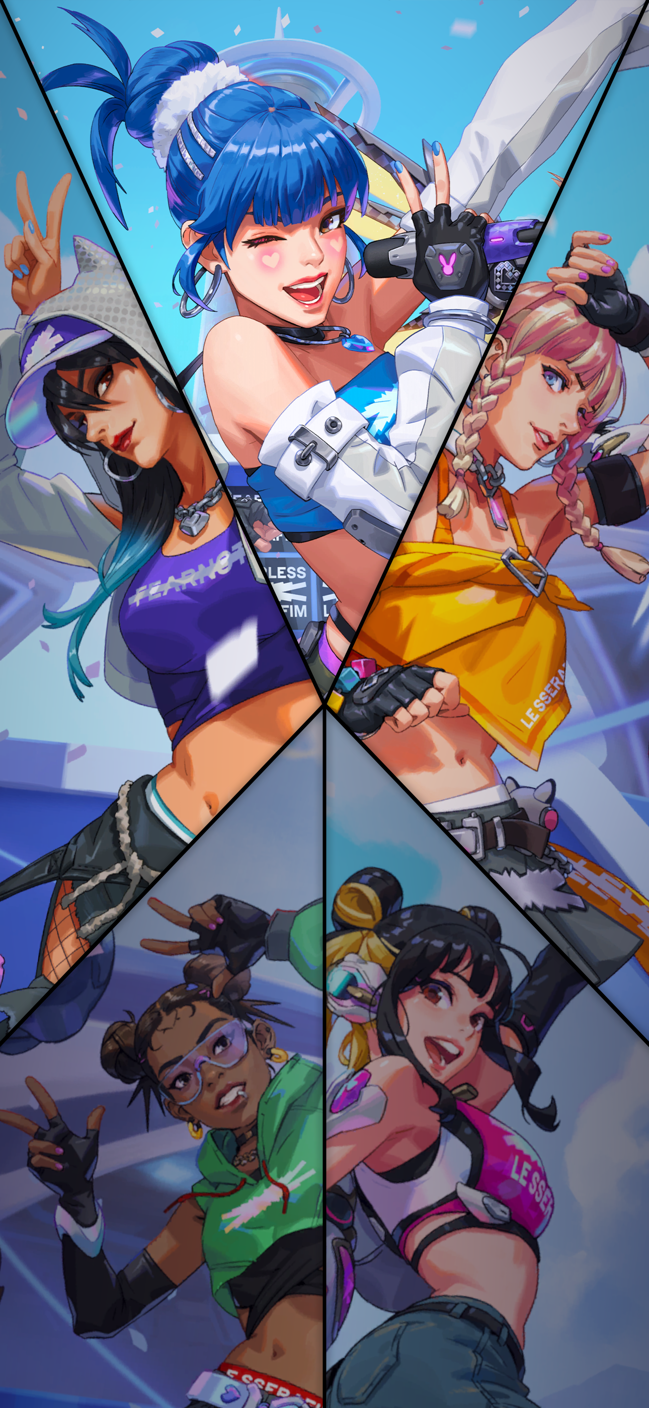 Overwatch LE SSERAFIM mobile background at a 9:21 ratio, with 3 HD versions for iPhone or comparable, and 3 SD versions for iPhone 11 or older (see my comment for offsite lossless PNGs)