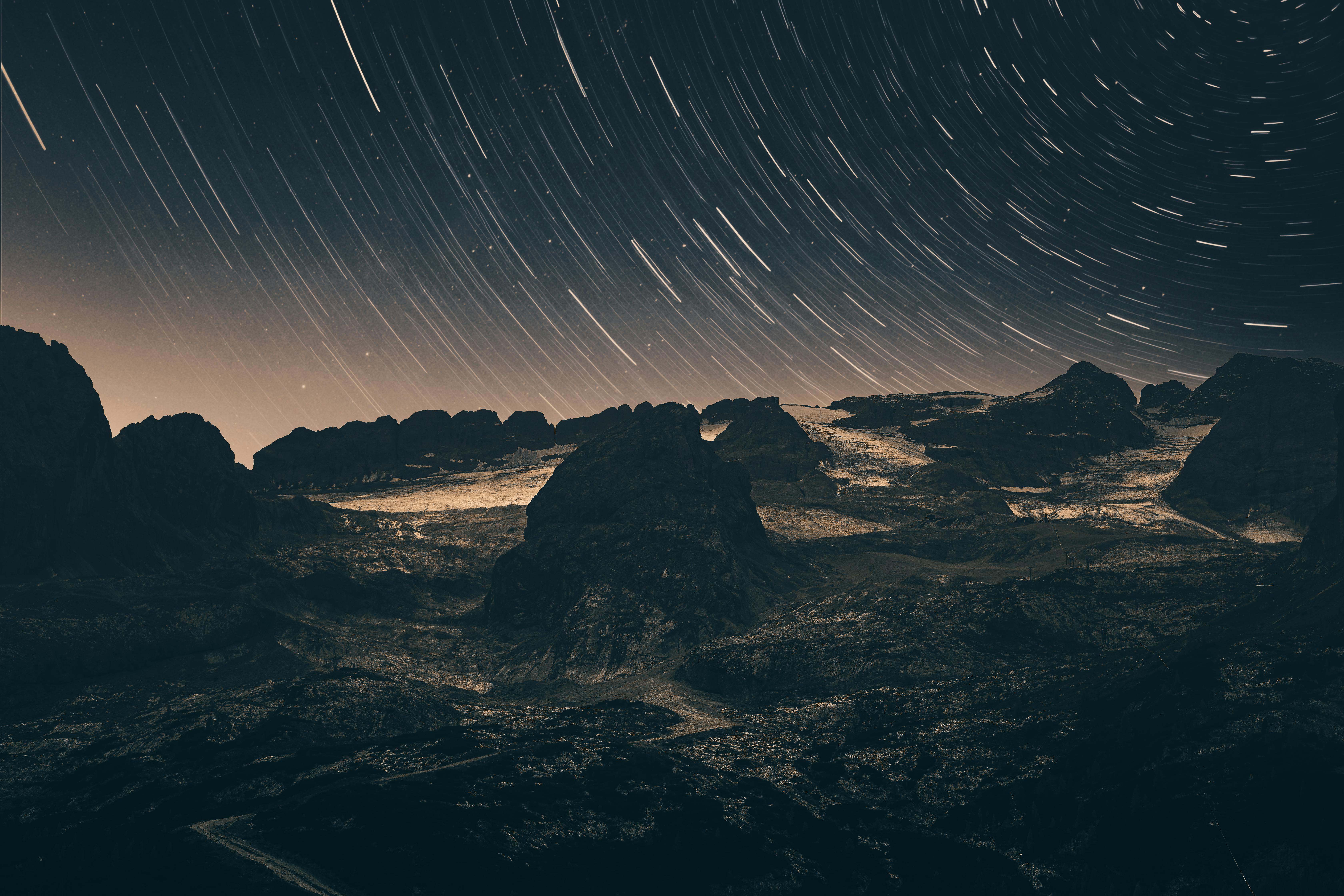 Mountain At Night Under A Starry Sky · Free