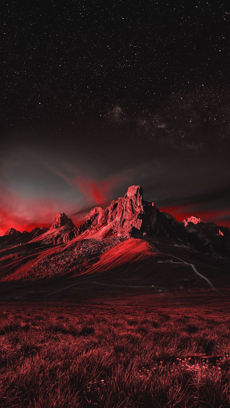 free wallpaper 4K mountains, grass, valley, starry sky, stars, night, nature for mobile and desktop