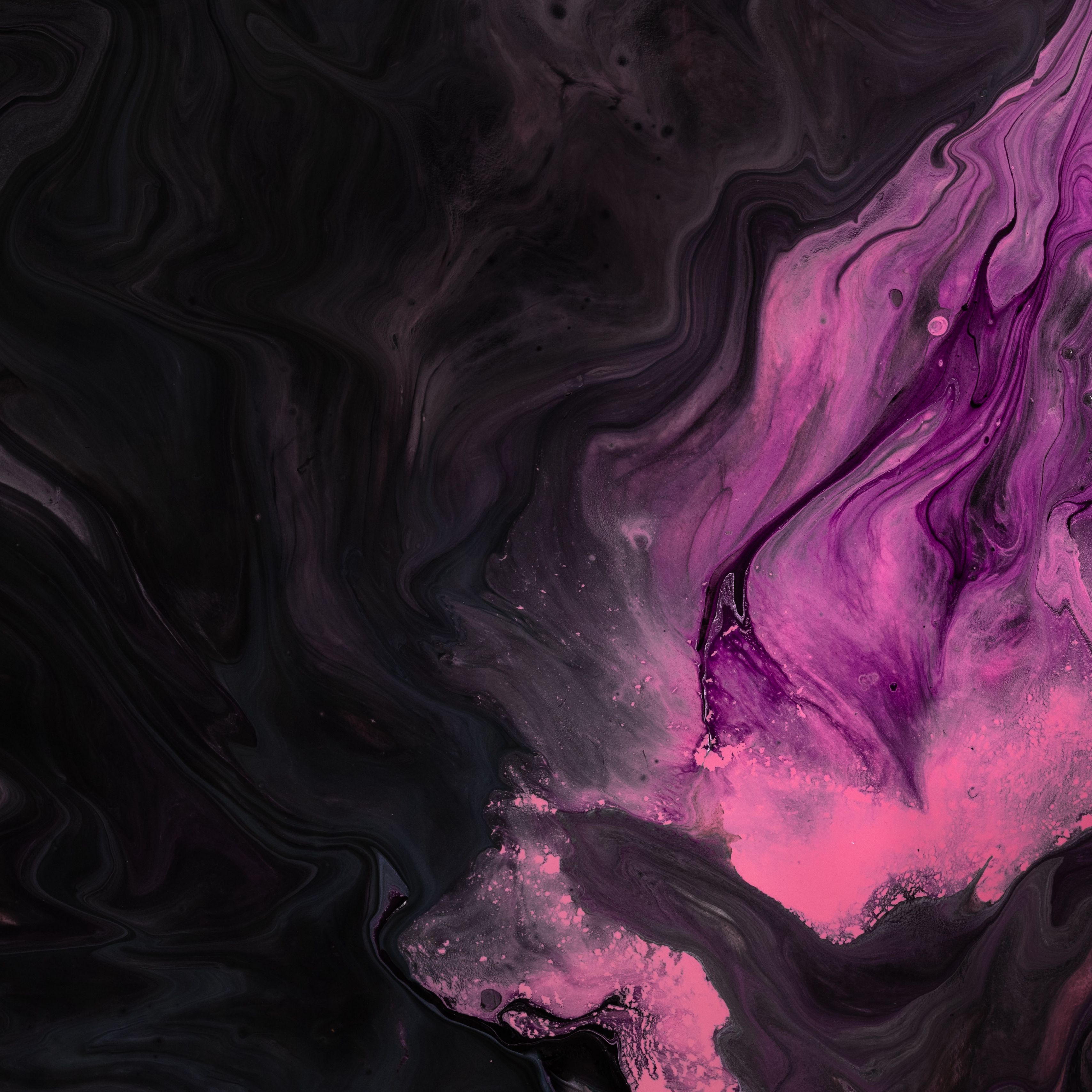 Download wallpaper 3415x3415 paint, stains, pink, black, liquid ipad pro 12.9 retina for parallax HD background