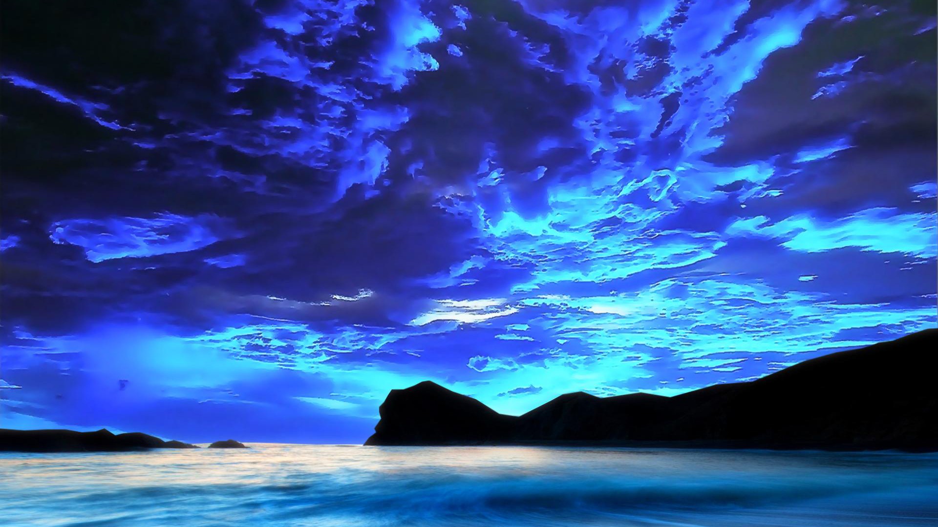 Dark Blue Sky Above Mountain And Sea HD Dark Blue Wallpaper