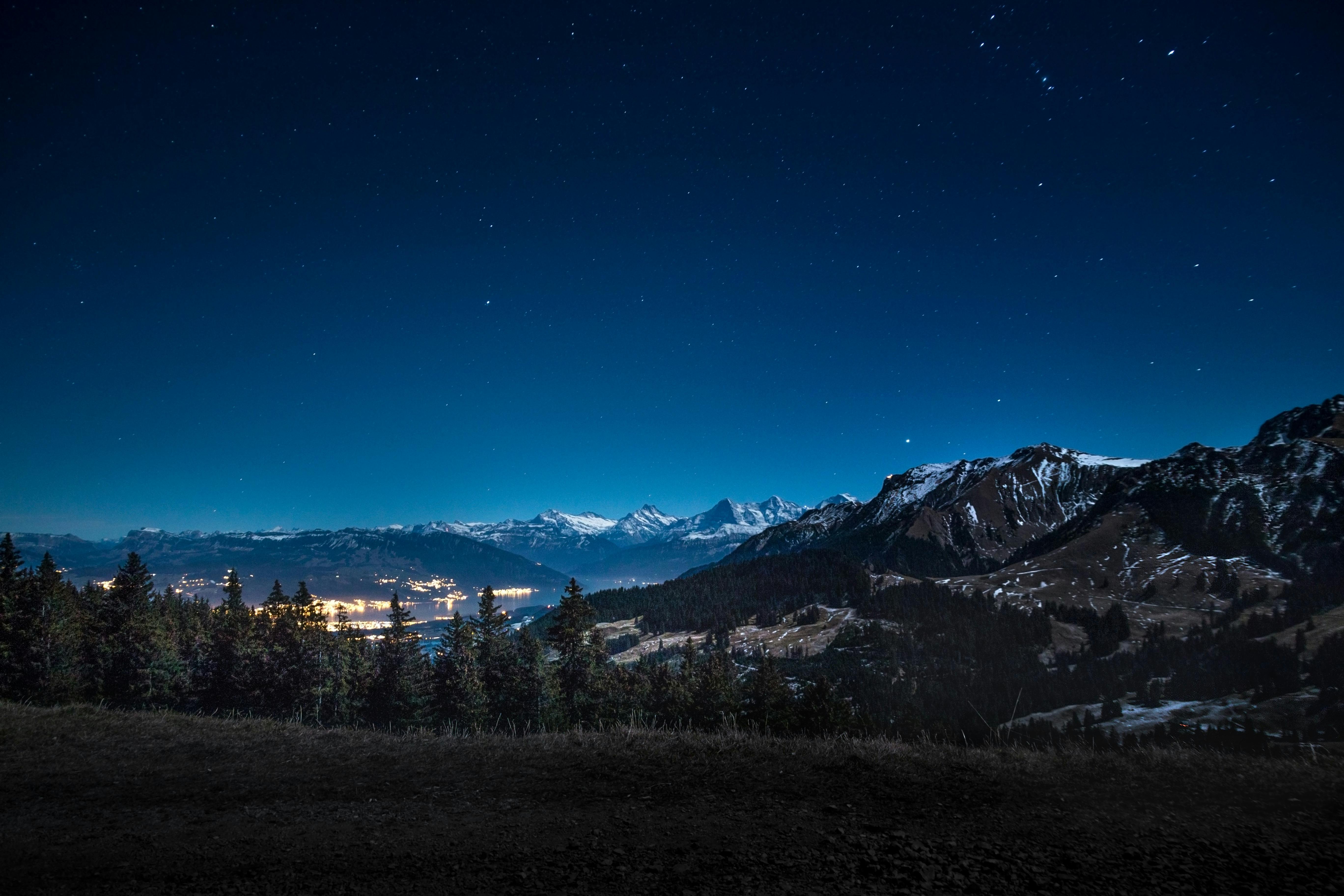 Mountain Covered With Snow during Nighttime · Free