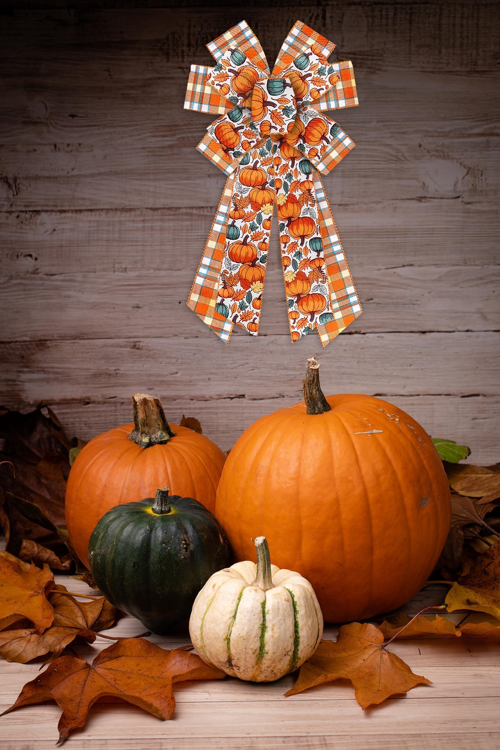 Habbiful 2 Rolls 2.5 Inch x 10 Yards Thanksgiving Fall Wired Ribbon for Craft Wreath Bow Making Pumpkin Autumn Leaves Ribbon Orange Plaid Burlap Ribbon for Wrapping Thanksgiving Party Home Decoration