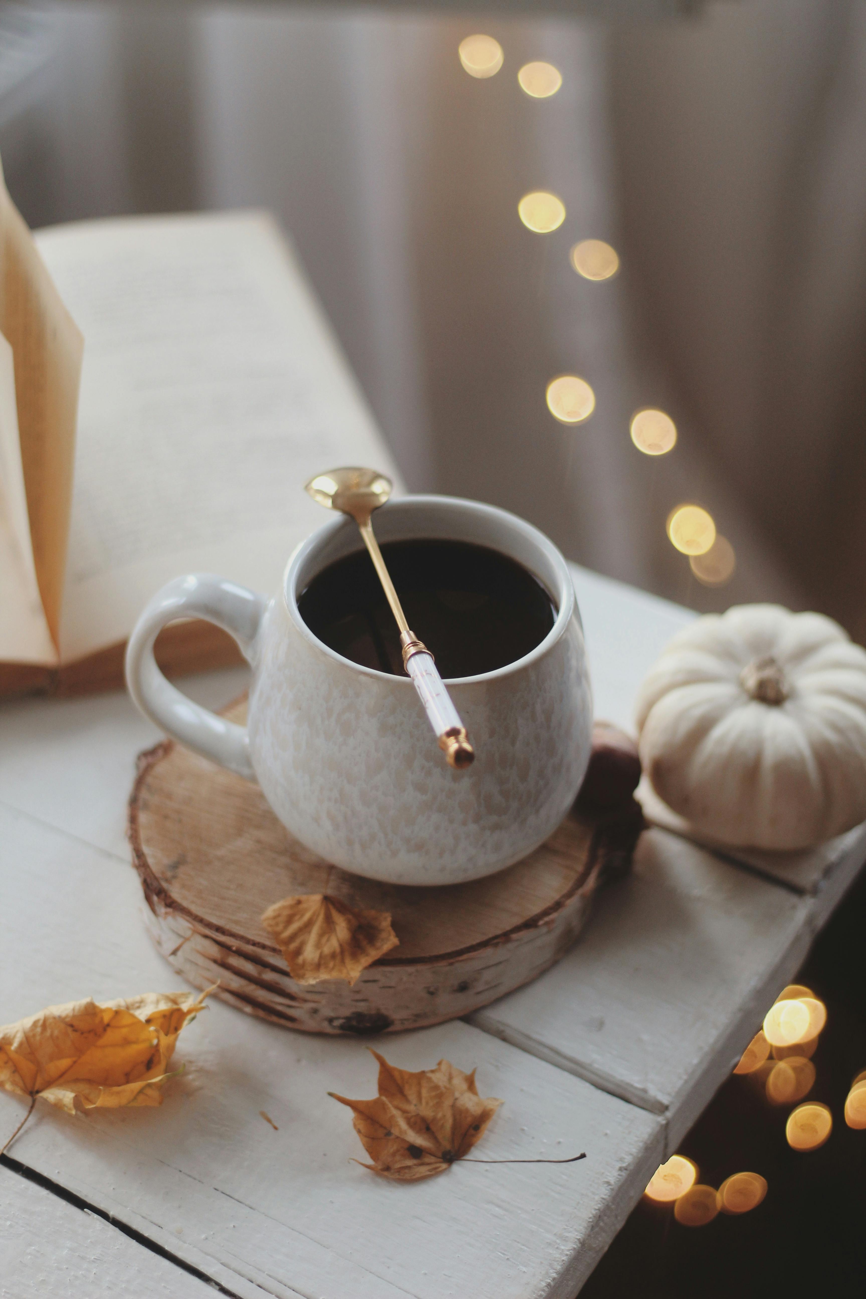 Cozy Autumn Coffee with Book and Macarons · Free