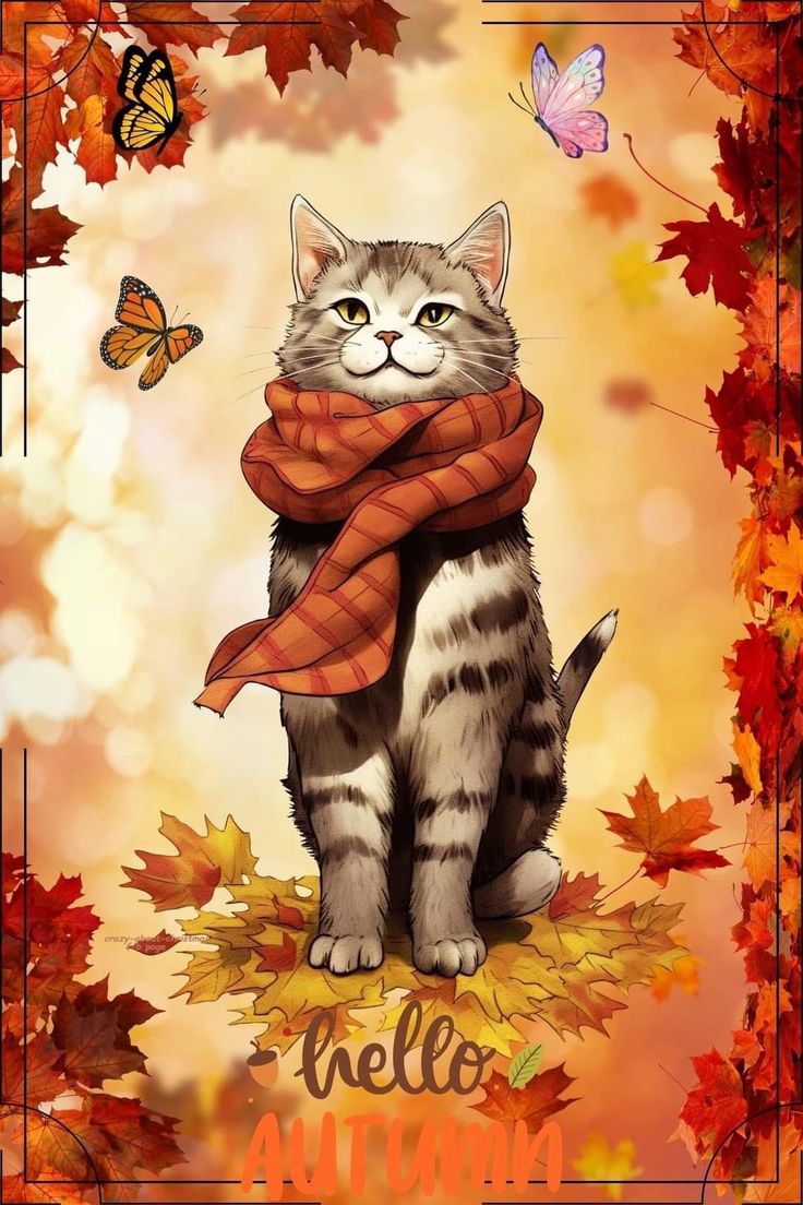 image. Cute fall wallpaper, Fall cats, Cat art