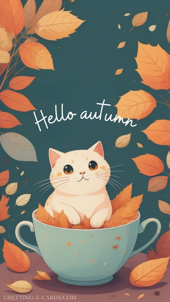 Cute Cat Autumn Phone Wallpaper