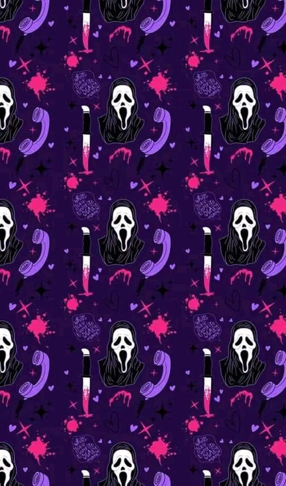 Download Ghostface With A Bloody Knife Purple Halloween Wallpaper
