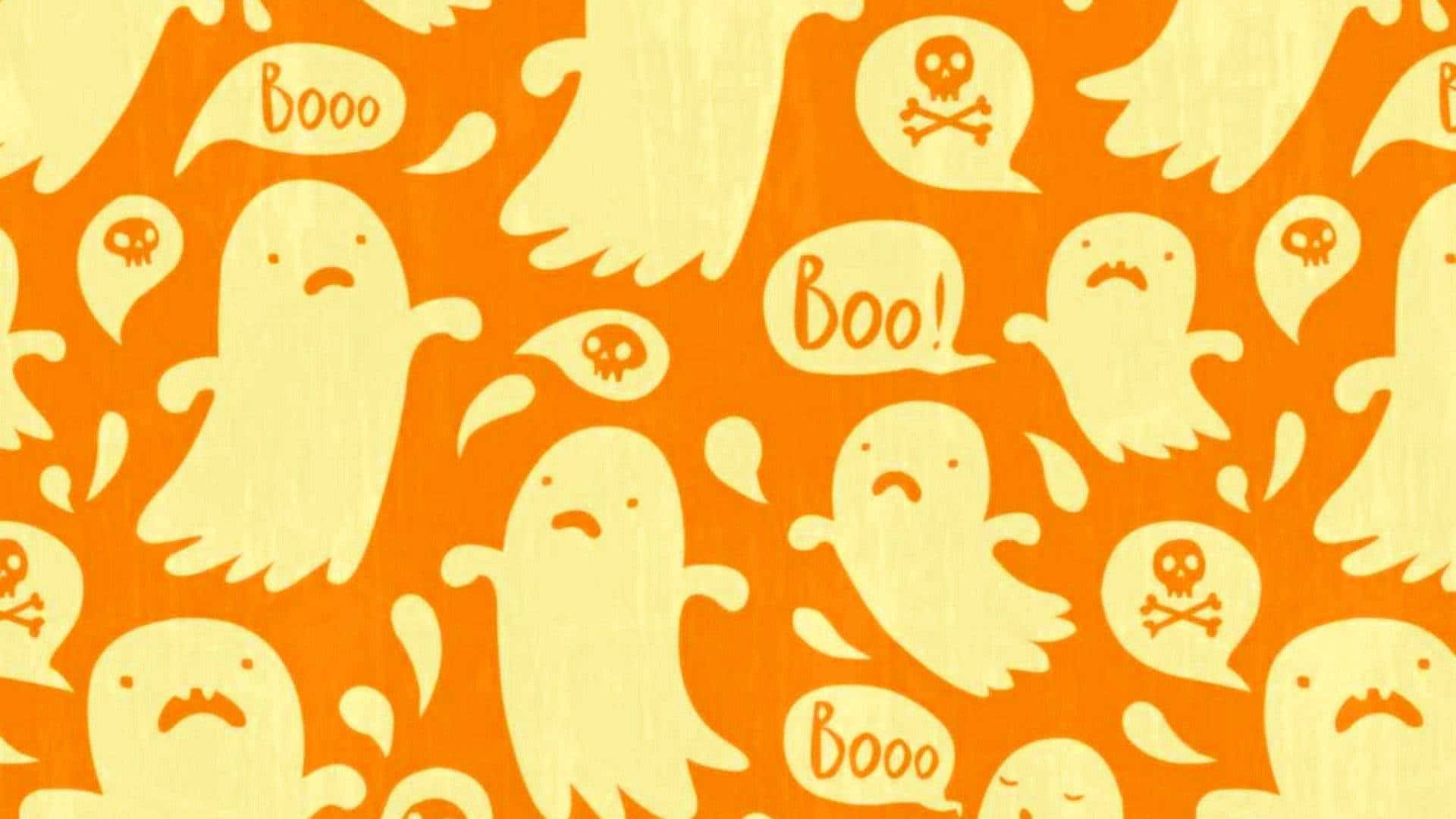 Download Aesthetic Halloween Background Cute Scaring Ghosts Orange