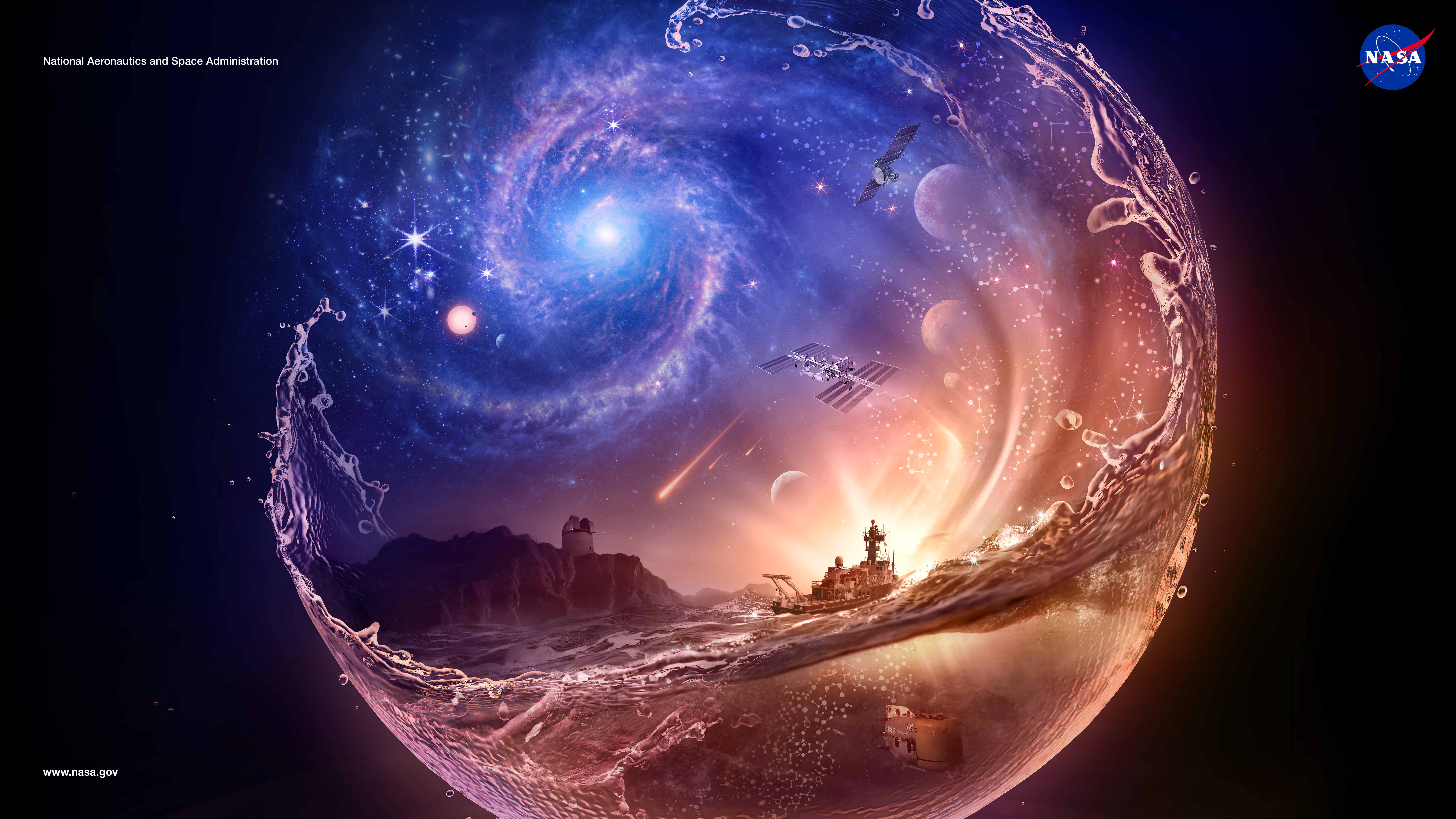 Ocean Worlds Poster and Virtual Background