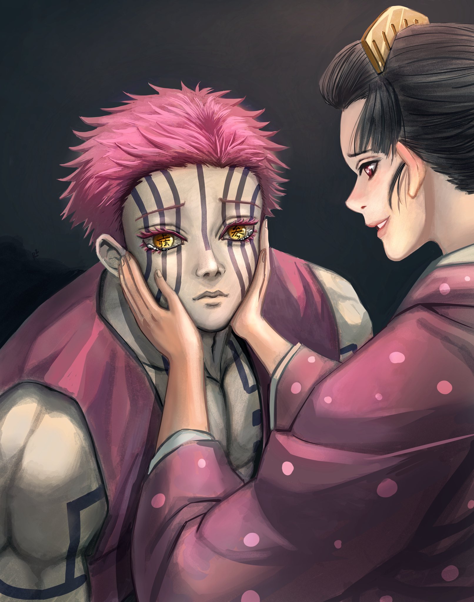 Rigrug (Comm ON): reuploading because I drew one of the eyes wrong! ><'' I watched the new demon slayer movie and it's so good! So here's a fanart of