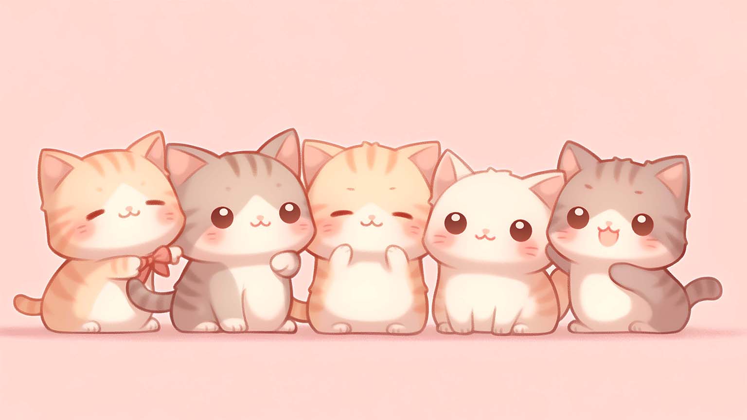 Cute Kawaii Chibi Cats Pastel Desktop Wallpaper