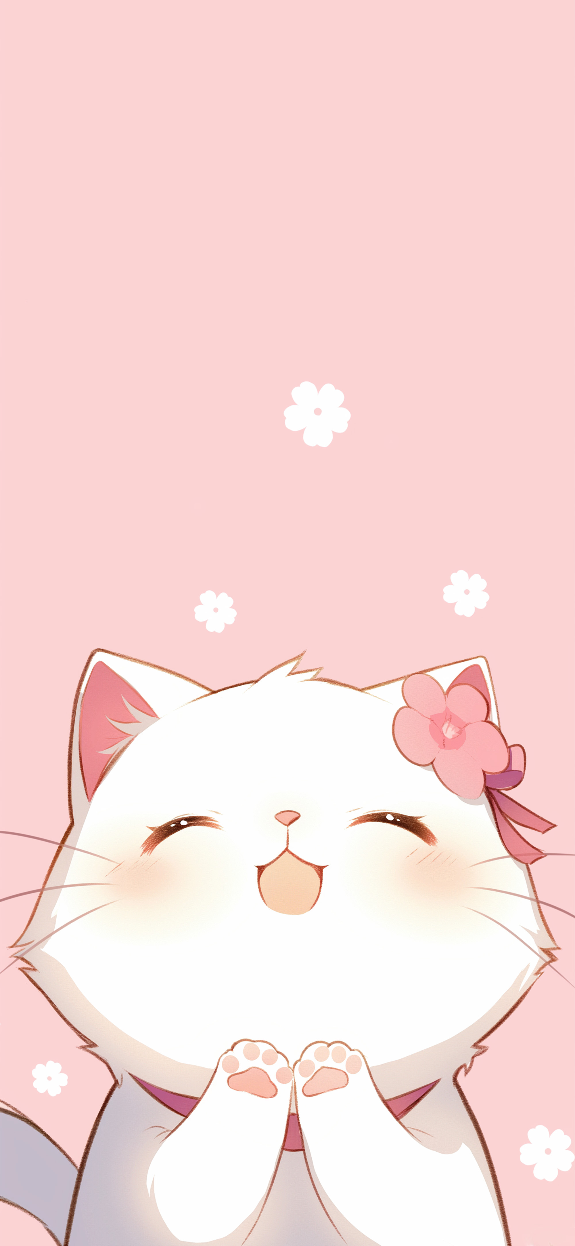 Kawaii White Chibi Cat Pink Background Wallpaper