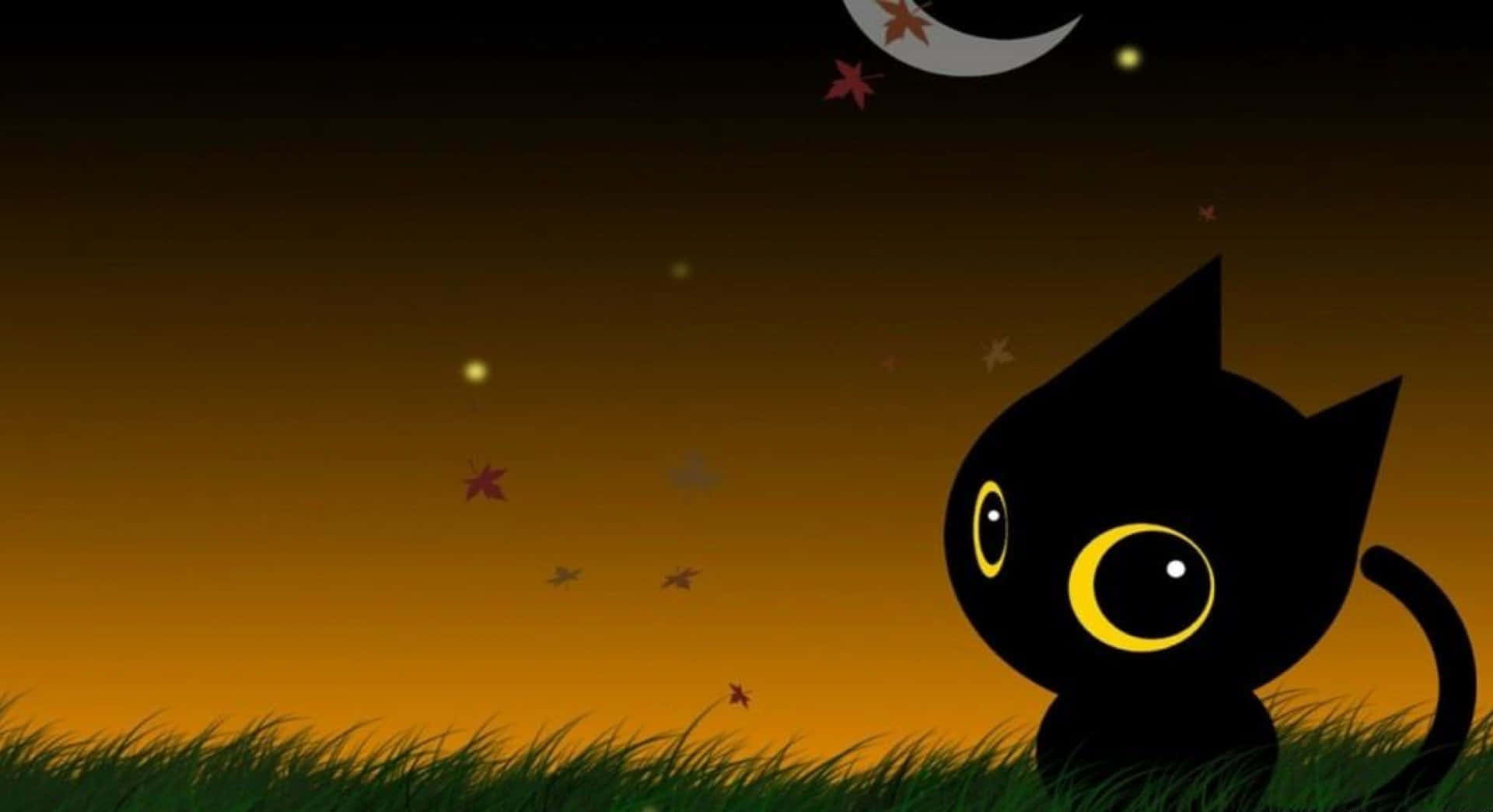 Download Halloween Cute Chibi Black Cat Night Sky Picture