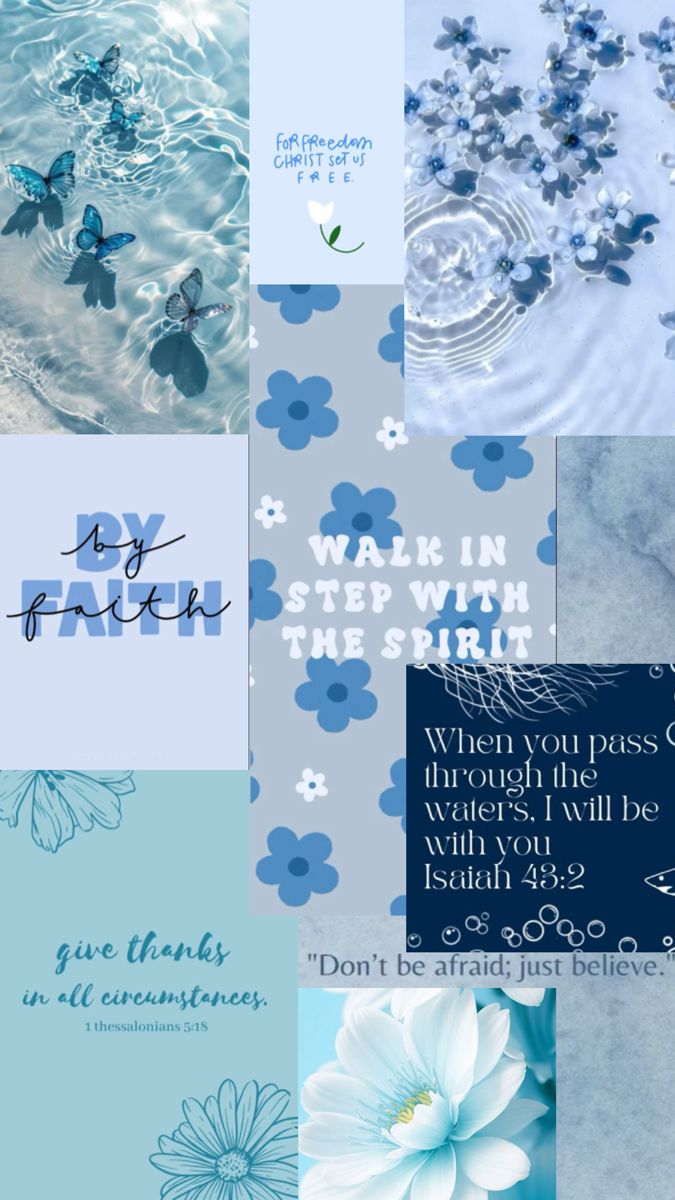 Cute blue collage with flowers and bible verses
